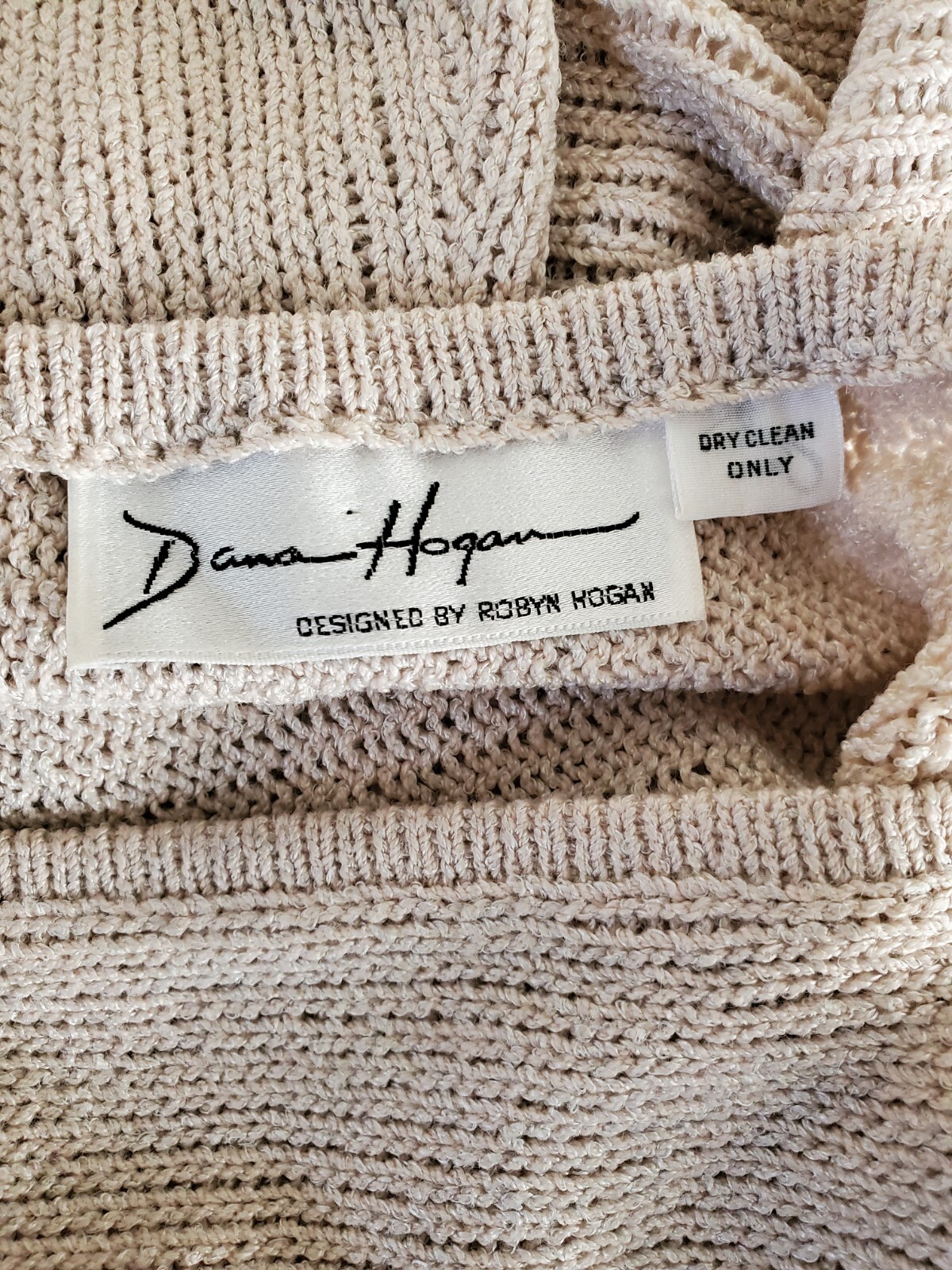 Vintage Dana Hogan Knitted Set Sweater Top & Skirt Tan Size S/M