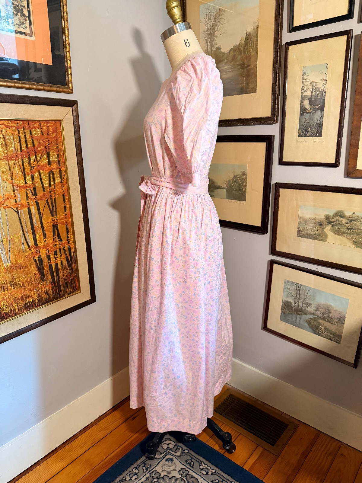 Vintage 80s Laura Ashley light pink floral dress US12