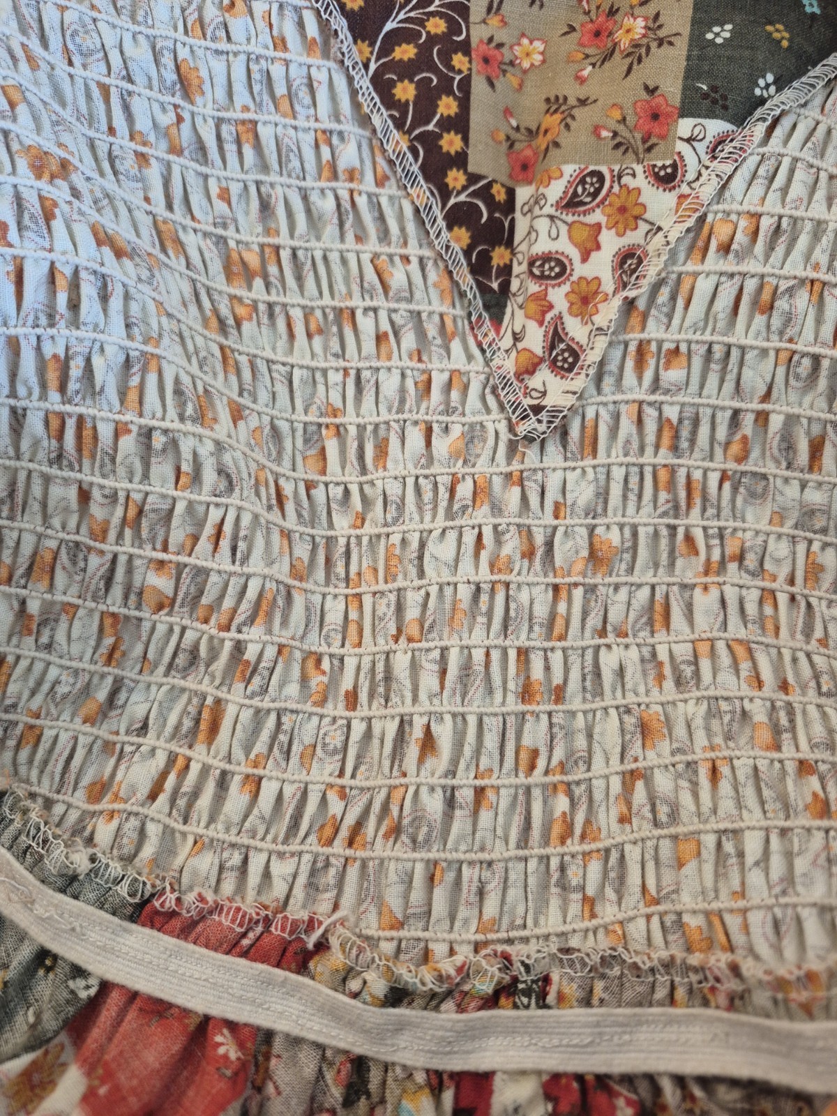 Prairie Denise Patchwork Print Long Maxi Dress Fall Cottage Elastic Stretch Read