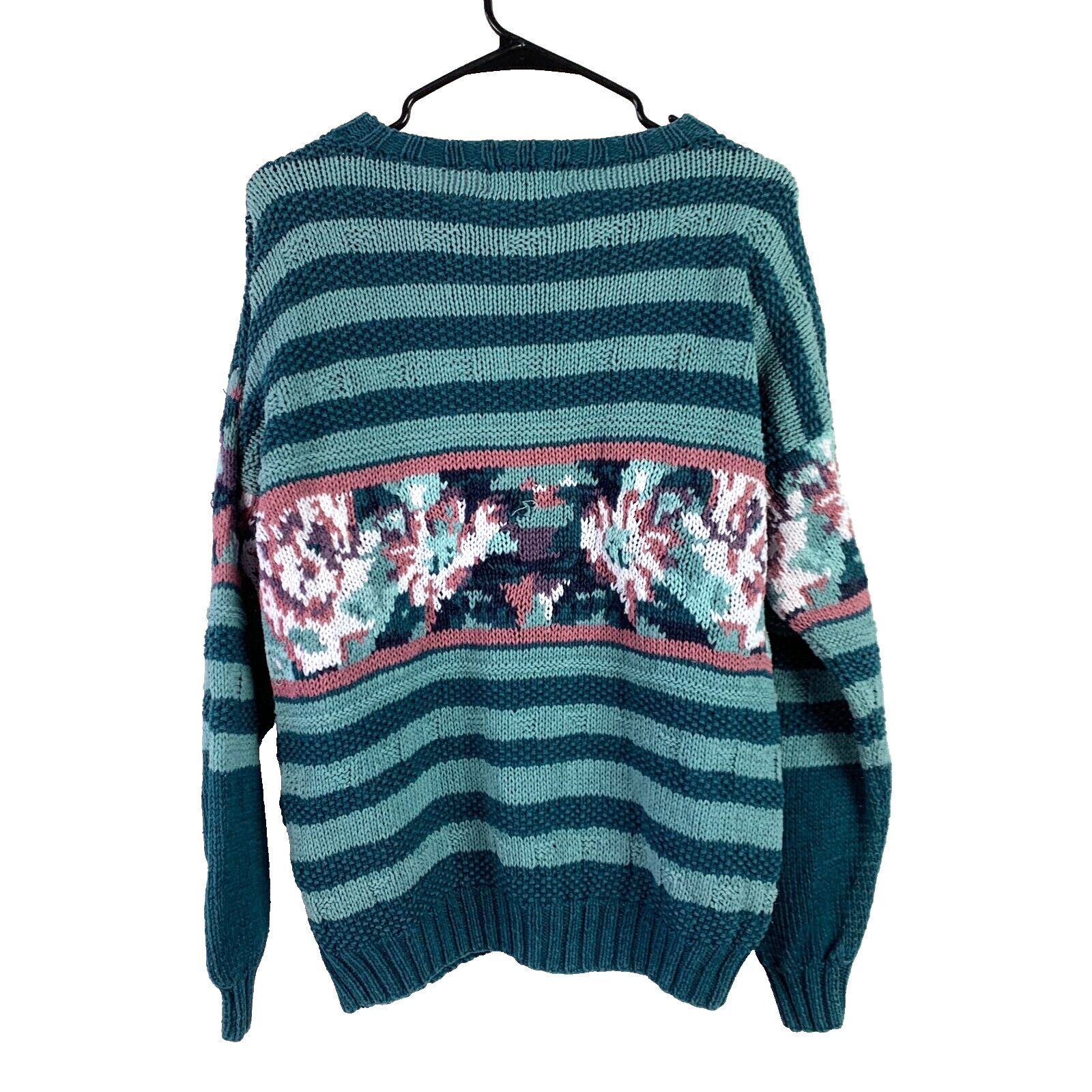Vintage 80s Paris Sports Club Striped Floral Artsy Sweater Womens Medium