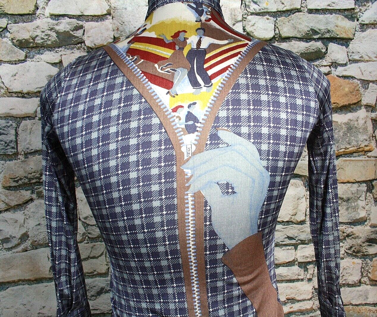 NIK NIK Ladies Vintage Blouse Shirt Made In Italy Dancers on Plaid Size 7-8