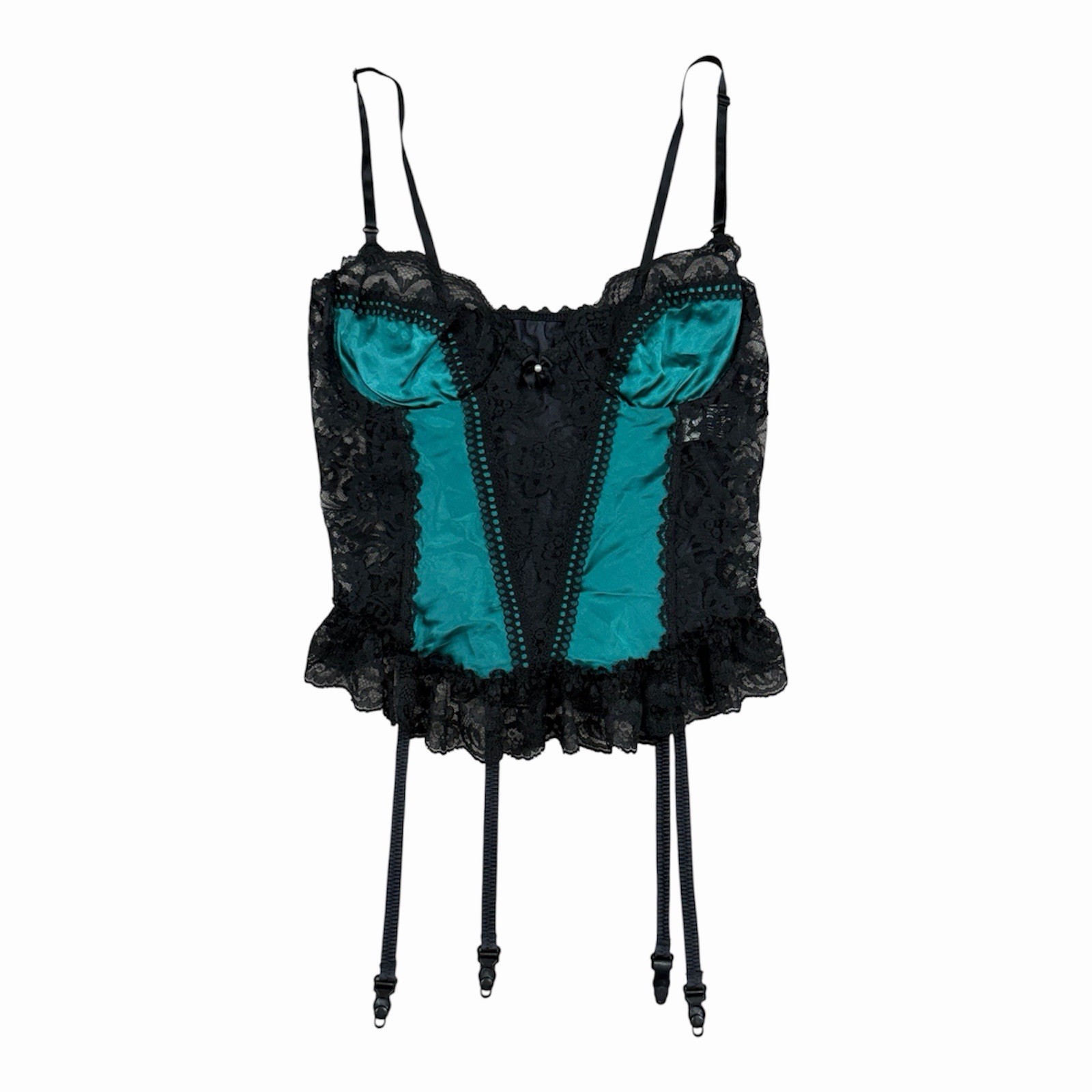 Vintage 90s Midnight Hour Lingerie Satin Lace Garter Tank Women Size Medium