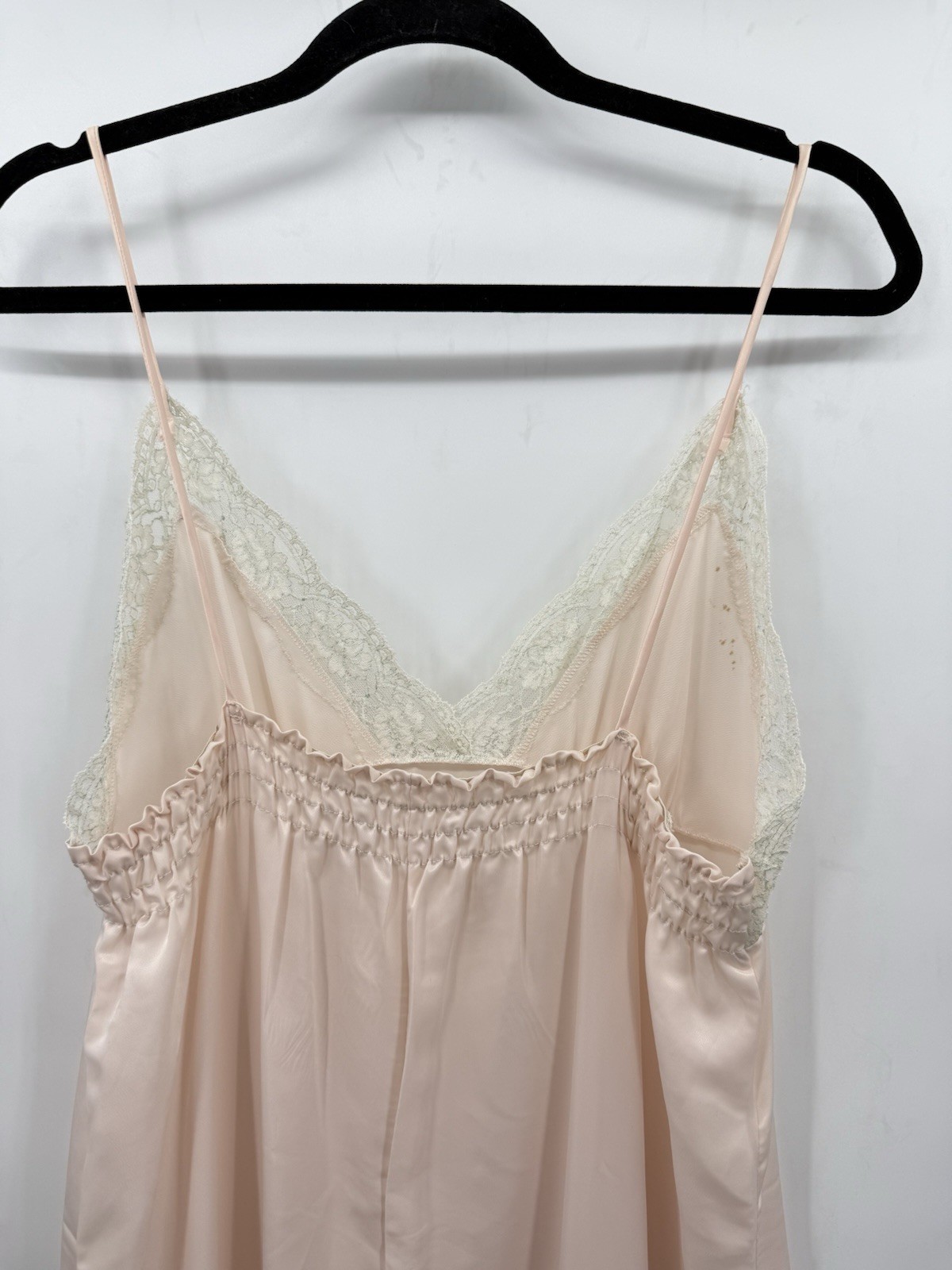 VTG Sears Pink Satin Long Nightgown Sleeveless Lace Trim Lingerie Size 34