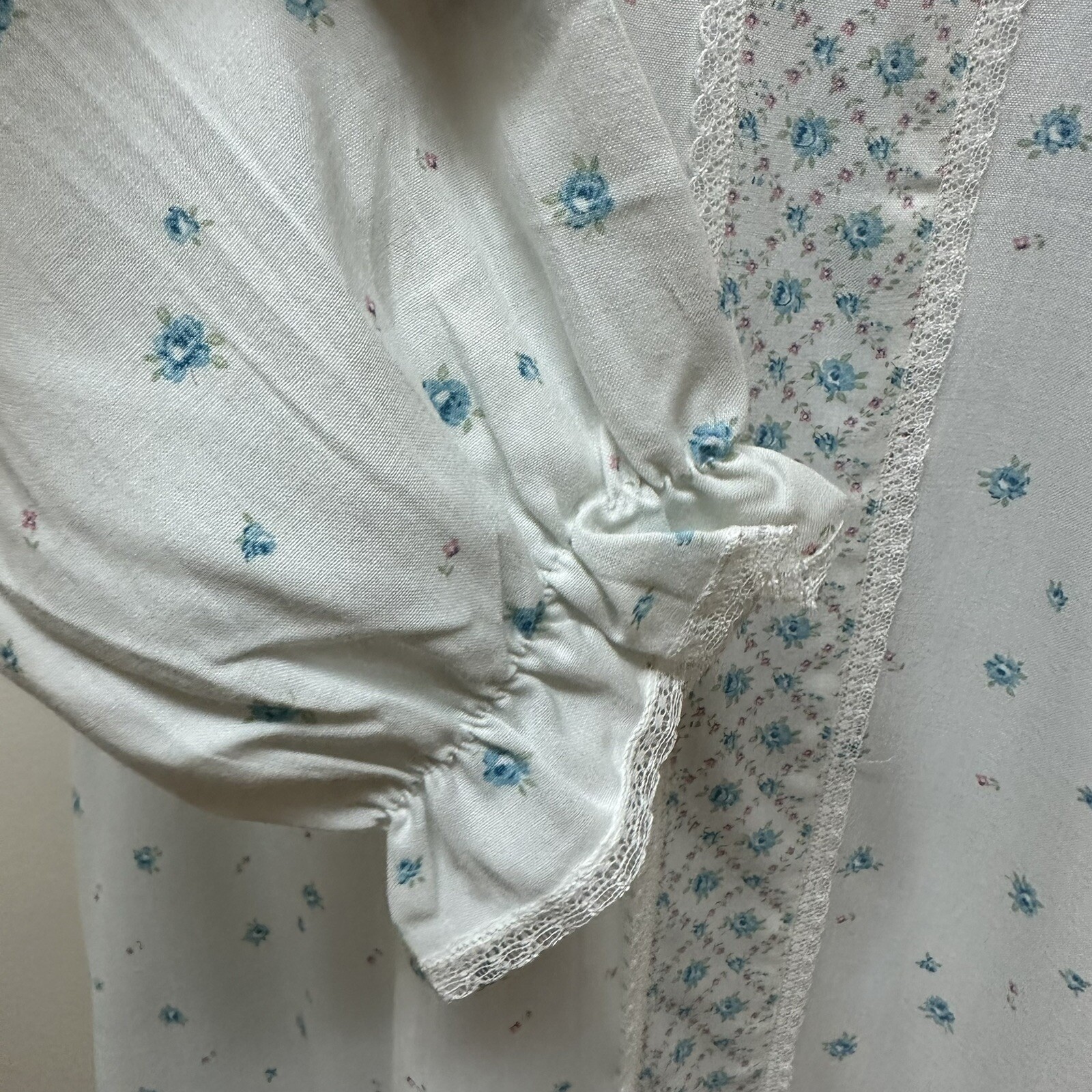 Vtg Dainty Floral Nightgown Dress Lace Peterpan Collar Prairie Cottagecore L NEW