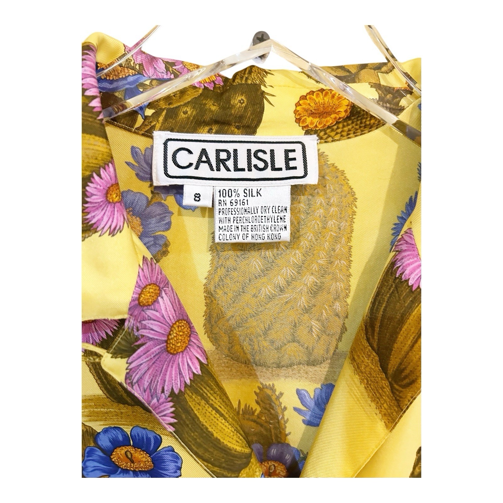 Carlisle VTG Women’s Button Down Silk Shirt All Over Cactus Print Sz 8 Rare!