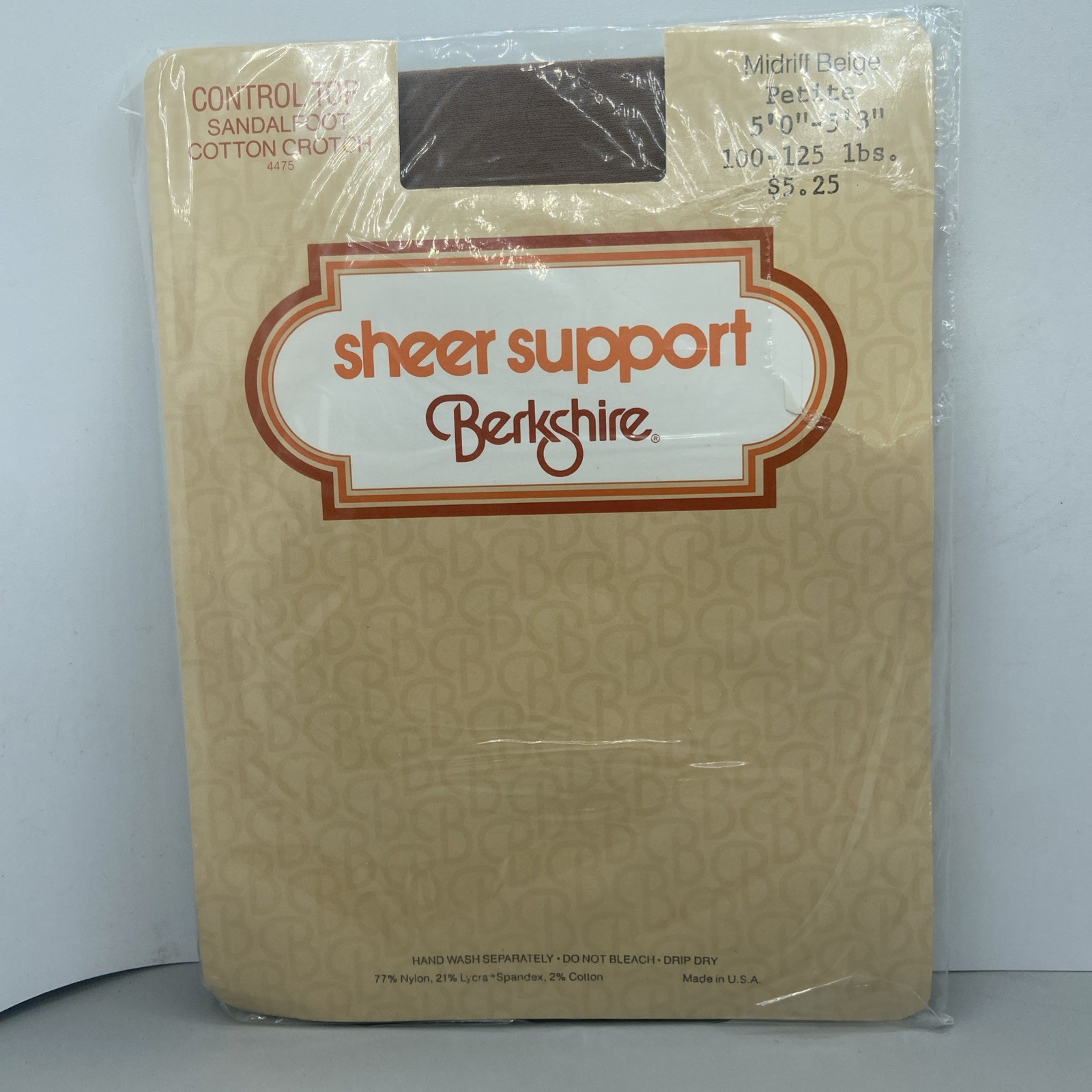 VTG Nos Berkshire Sheer Support Pantyhose – Midriff Beige Petite 1980’s 4475 USA