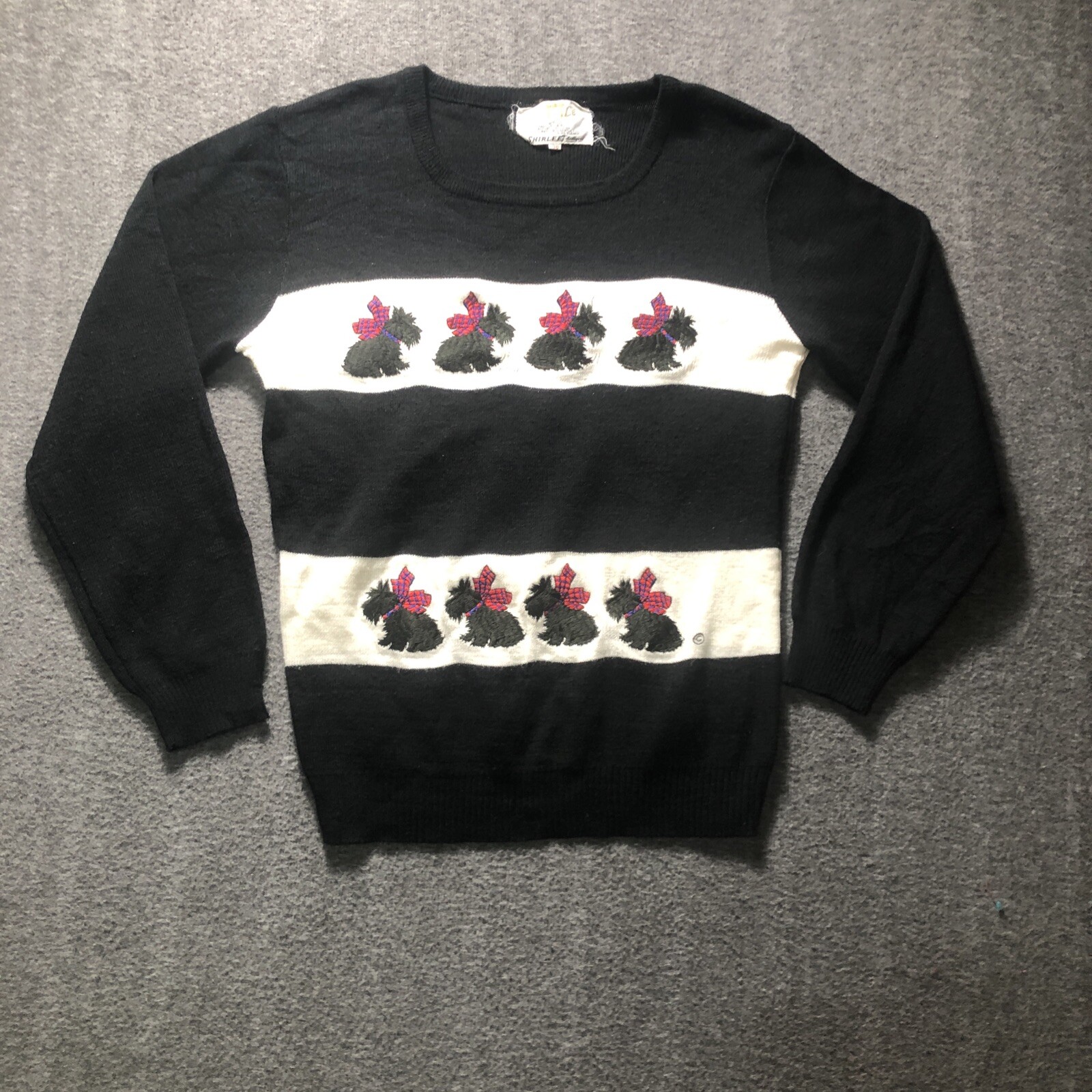 Vintage Large 38 Cyn Les Shirlee Designs Sweater Black Scotty Scottish Terrier