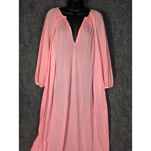 Eve Stillman Vintage Pink Smocked V-Neck Maxi Nightgown Long Sleeve Philippines
