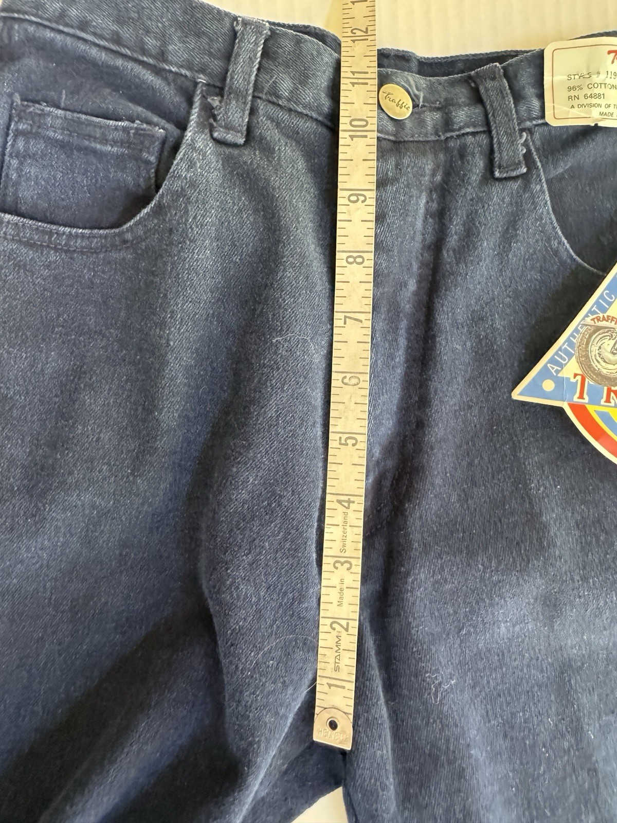 NWT 1980s VTG TRAFFIC Cutout Ladder Strap Rock Band Chick Dark Blue Jeans 9/10