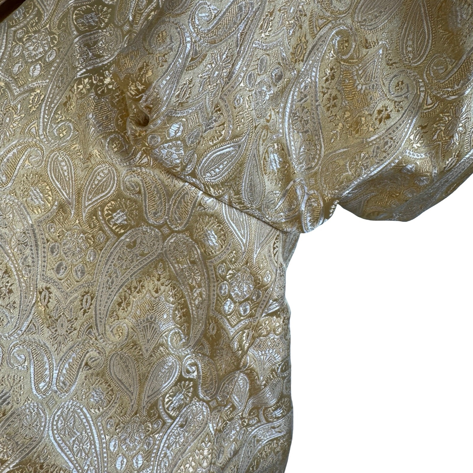 Vintage 80s 90s Champagne Gold Paisley Brocade Satin Frog Button Blazer Jacket