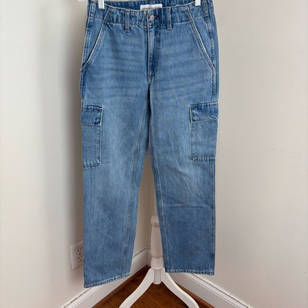 Denim Forum The ’90s Edie Lo-rise Cargo Jean in 7 Yrs Pctr Ths Bleu Size 24 NWOT