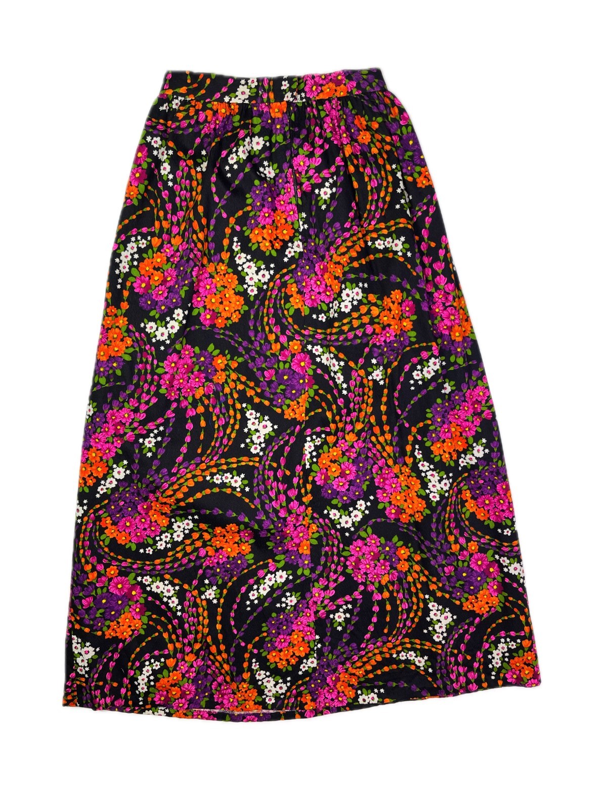 Vintage Barkcloth Floral Skirt Metal Zipper Unbranded Colorful 22″ Waist