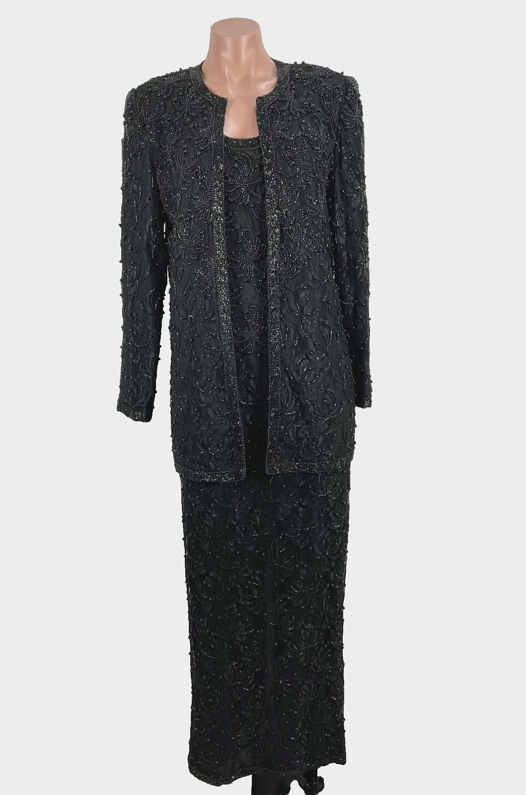 Vintage 90s Carina Dress Suit Sz M Beaded Sequin Sleeveless Evening Gown Set MOB