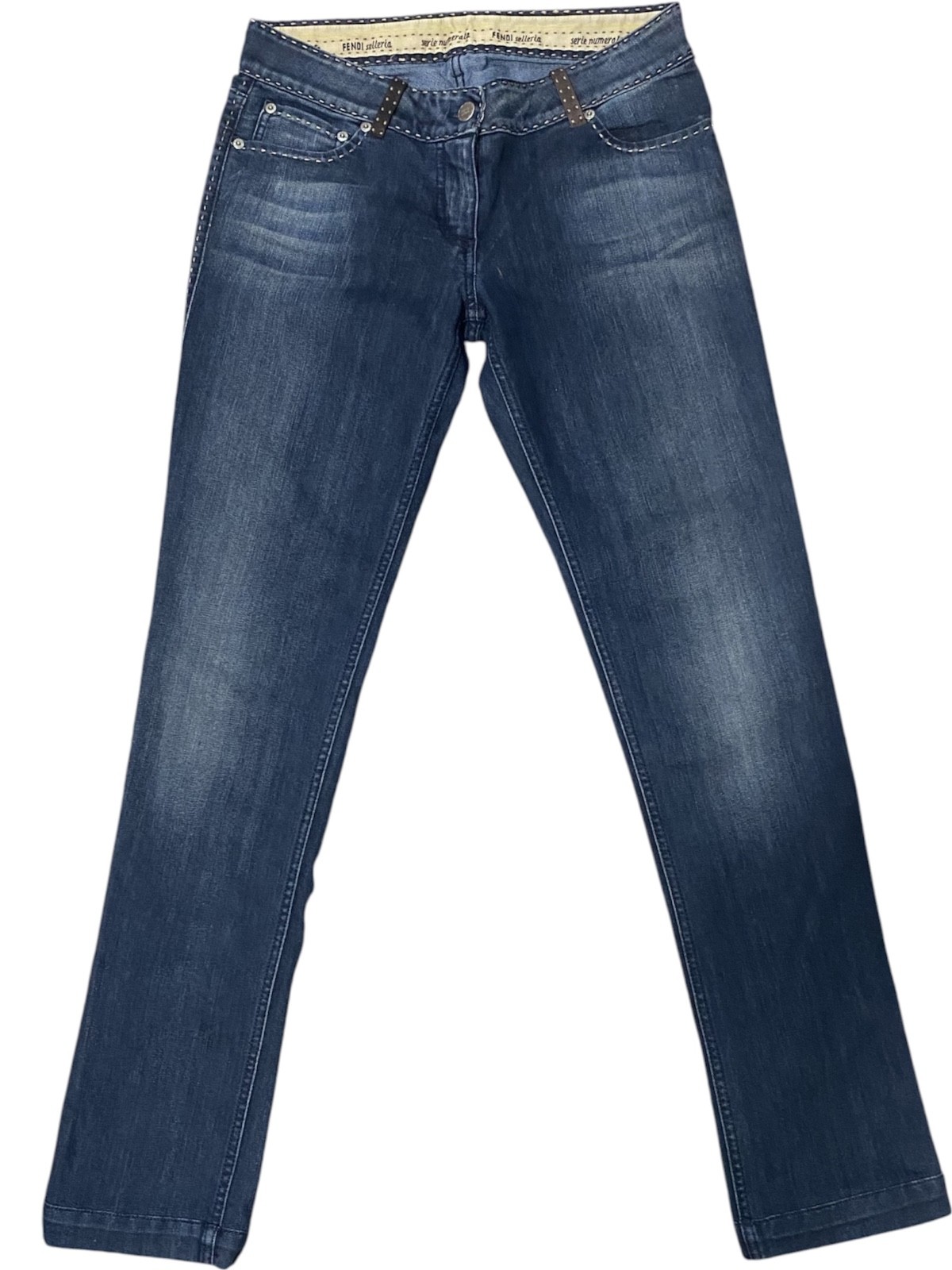 FENDI Selleria Serie Numerata Denim Jeans Blue Straight Leg Size IT 40 Made Ital