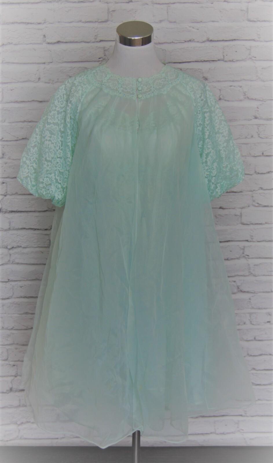 Vintage Vanity Fair Peignoir Set Sheer Nylon Nightgown Aqua Green 32 S / M #38