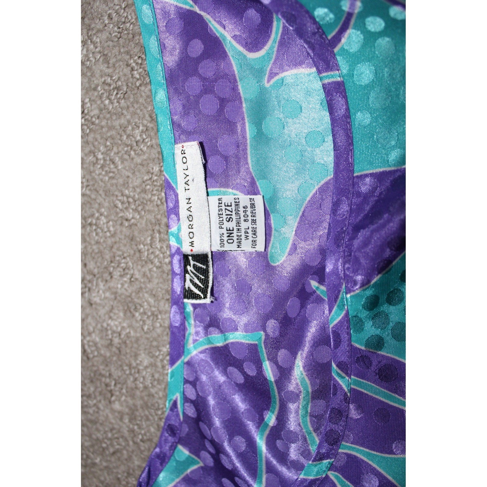 VTG Morgan Taylor Caftan Gown Purple Teal Tropical Satin Women’s Mumu Coverup OS