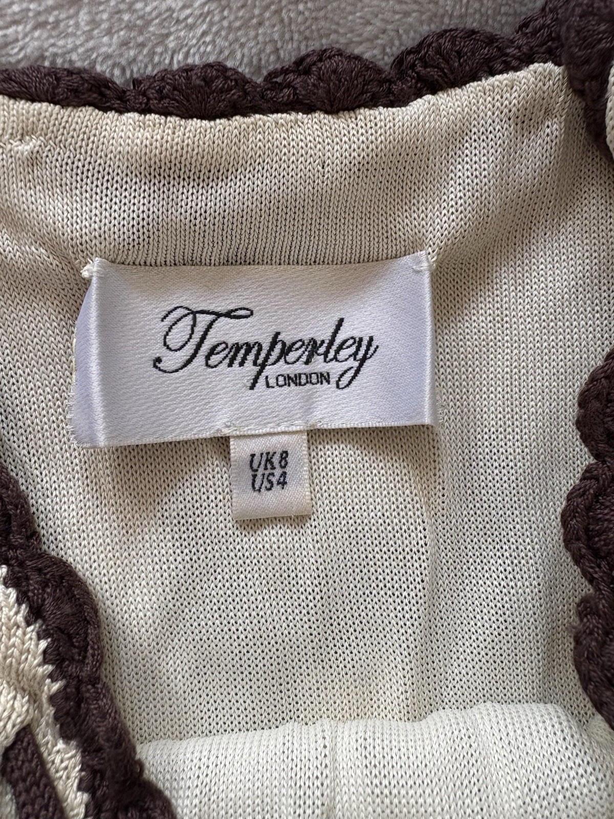 Vintage Temperley London 100% Silk Midi Dress Tie Strap Tan Black Animal Size 4P