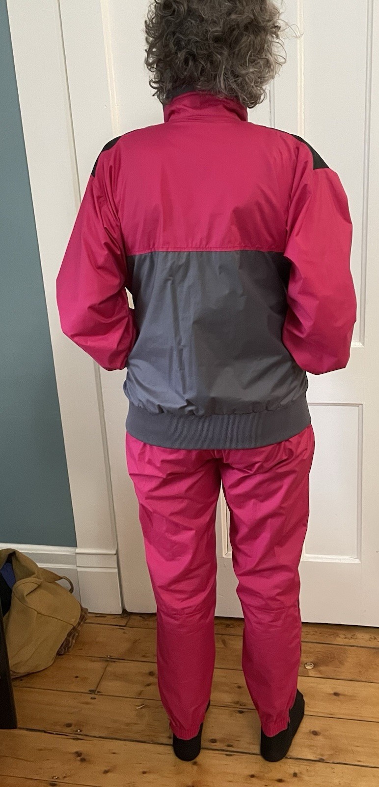 Vintage 80s Sunbuster Neon Pink Gray Zip Up Jacket:Pants Wind Suit Large RETRO