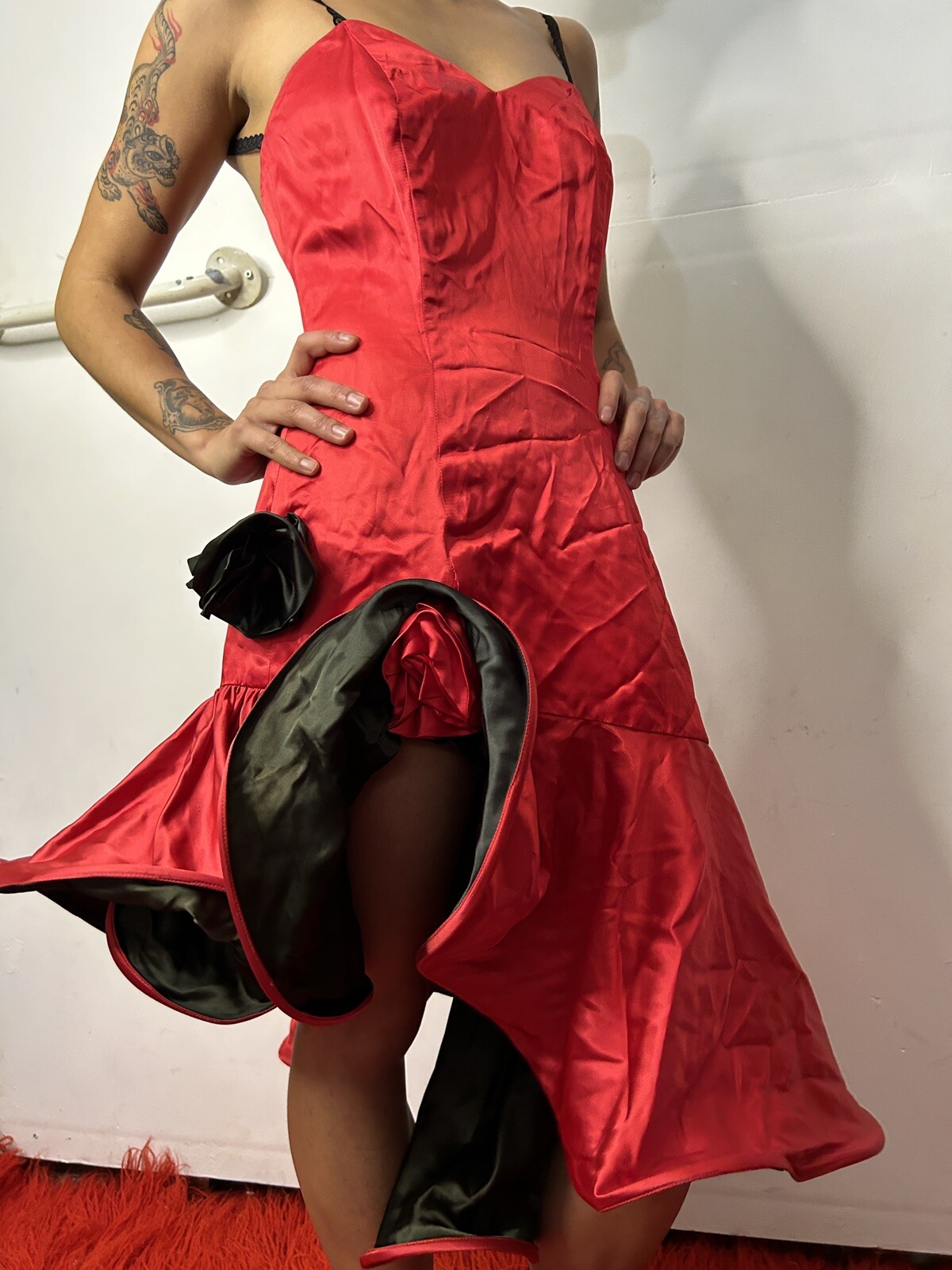 Vintage Australian 1980s MR K Red Prom Dress Hoop Wire Skirt Moulin Rouge AU 6
