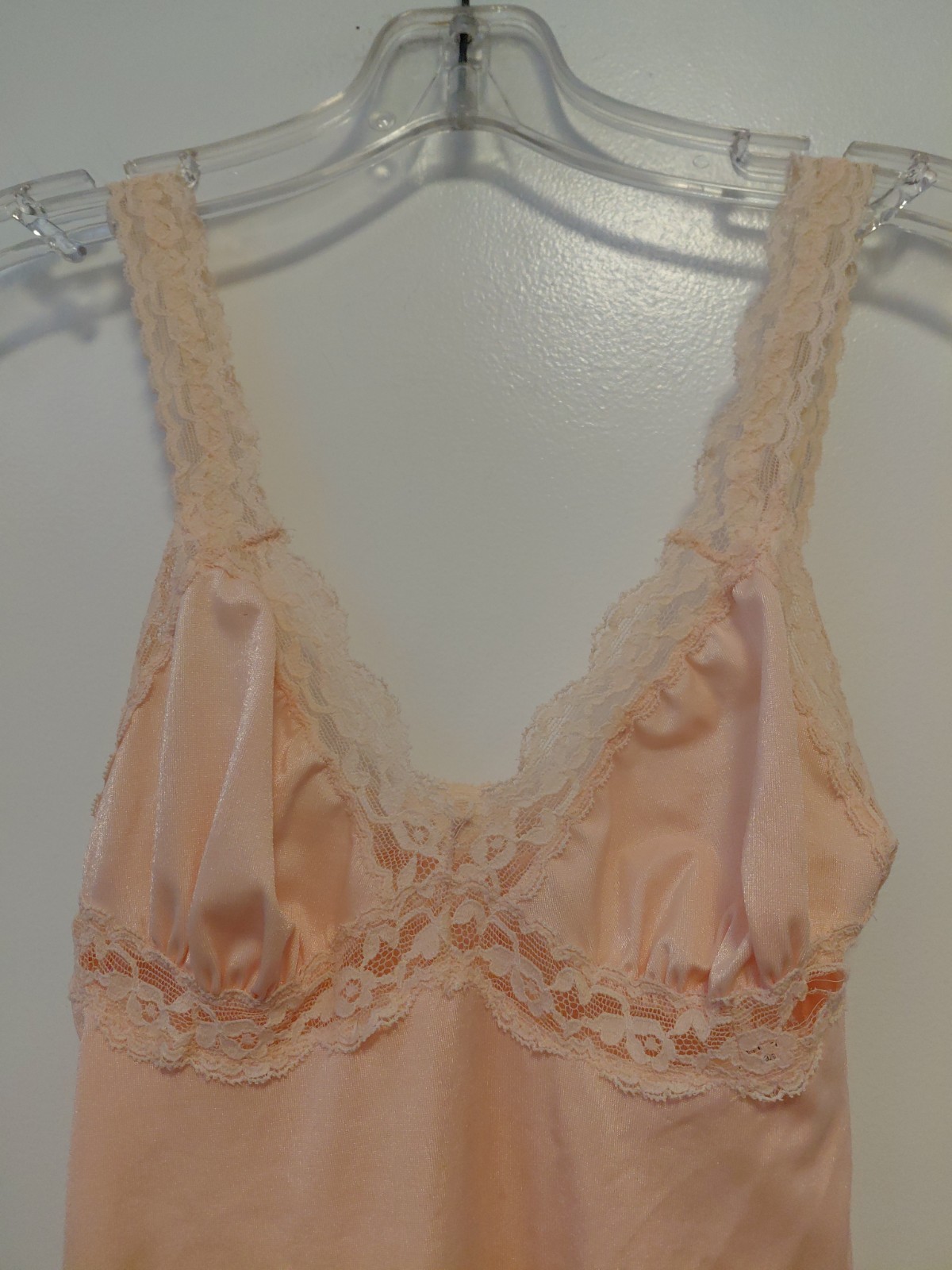 Vintage Olga Body Suit Satin & Lace Detail Boudoir Lingerie Peach Small