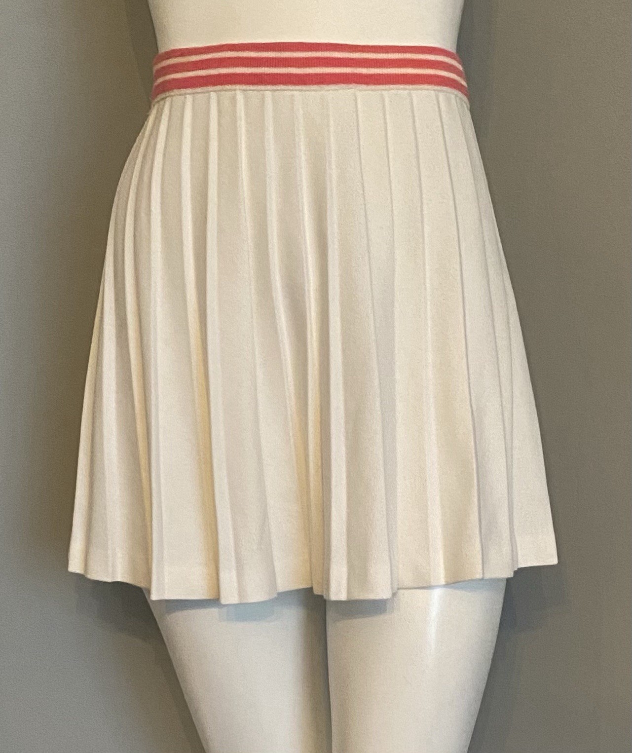 Vintage White Pleated Tennis Mini Skirt Size M Made In USA Pink Stripe New NWOT