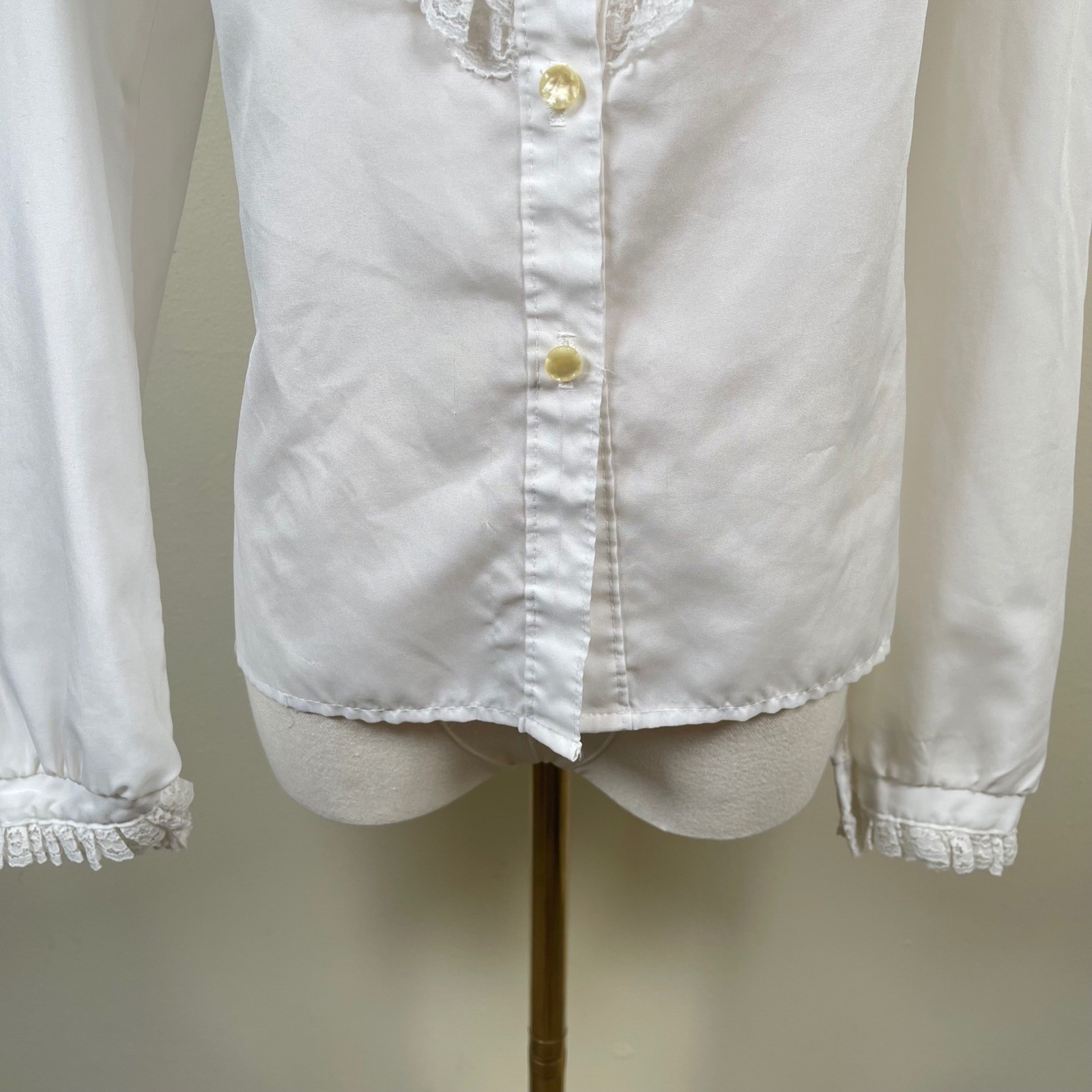 Vintage Rhapsody Blouse Womens M White Lace Ruffle Victorian Edwardian Coquette