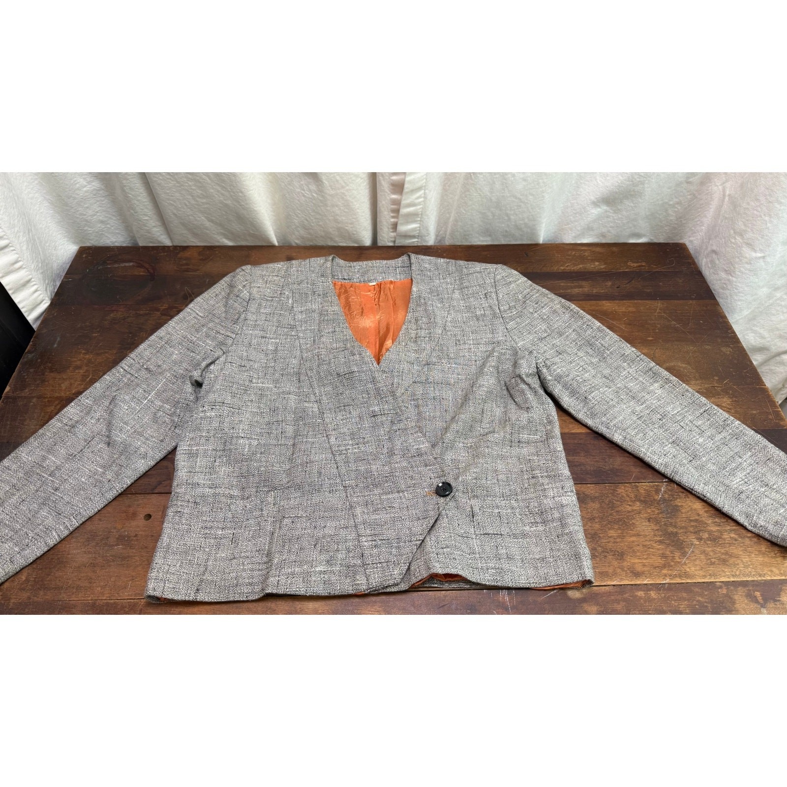 Vintage Single Stitch Made in Italy Blazer Gray & White Tweed Euro Size 42