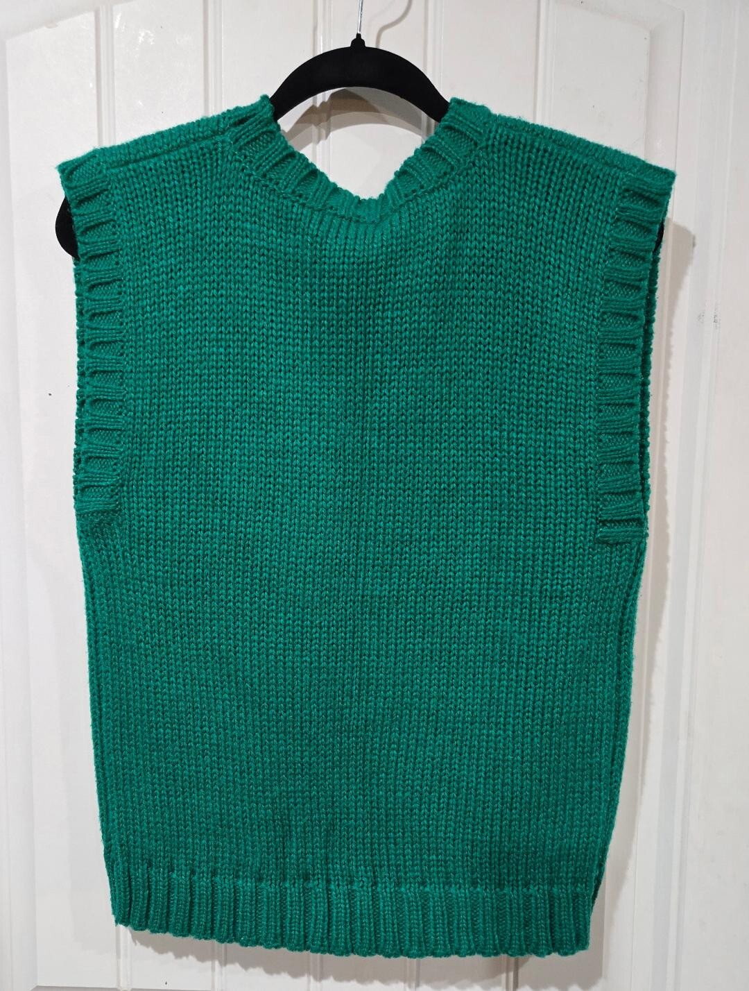 Vintage Messages Snowman Pipe Broom Scarf Winking Knitted Green Vest Size MED