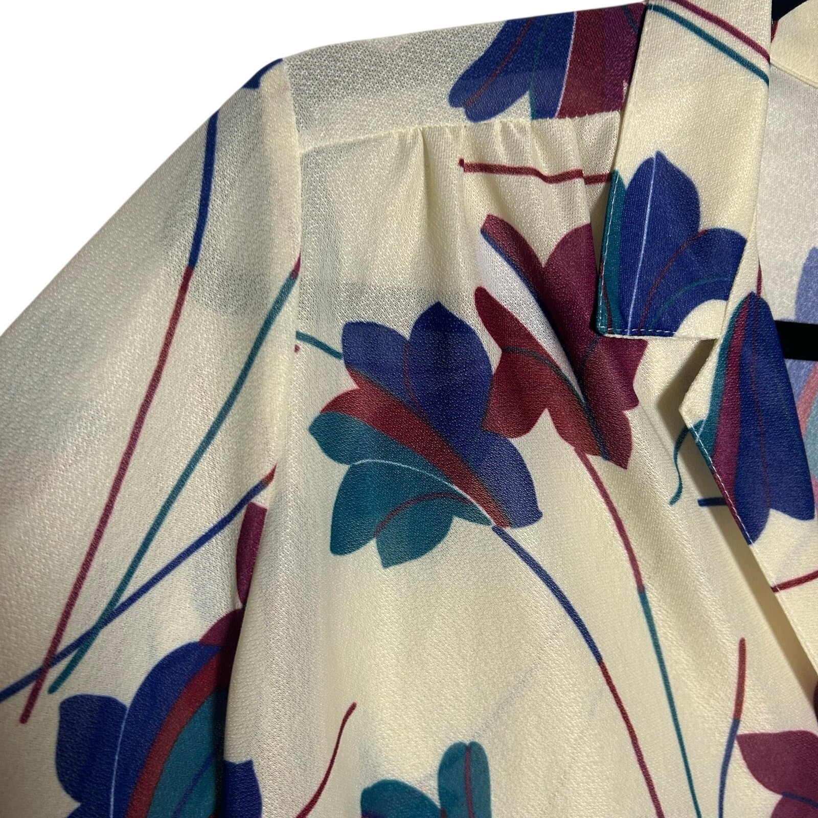 VTG Vera Neumann Ivory Floral Button Up Blouse Large Whimsygoth Boho Retro 70s