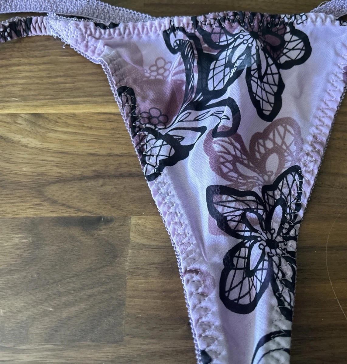 Vtg Apt. 9 Thong V String Sheer Panties Bikini Underwear Purple Floral SEXY Lg