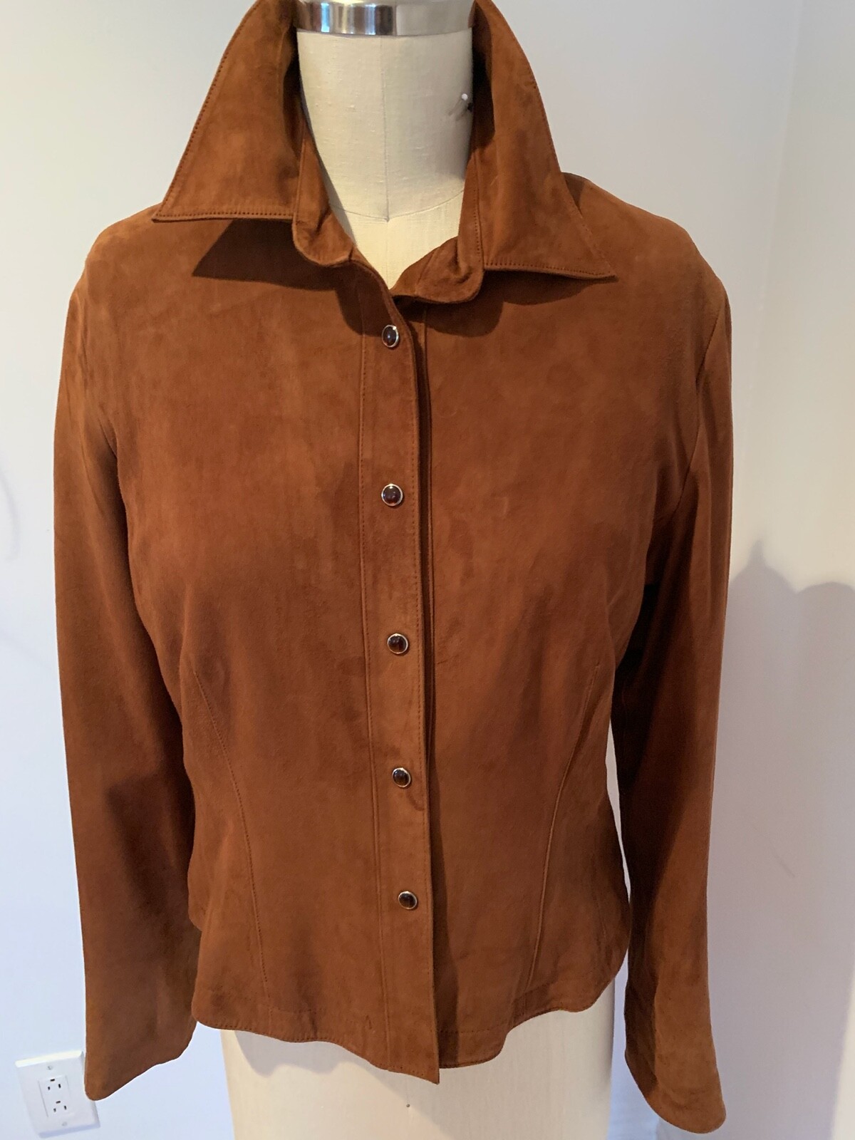 Vintage Designer Suede Jacket, Snap Front, Soft as Butter, Rust color, Size L