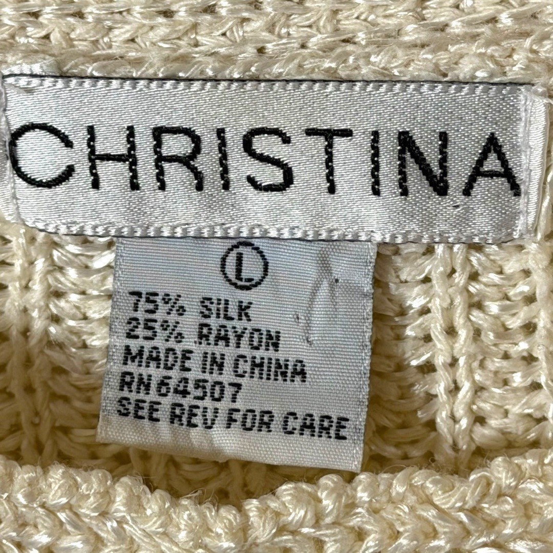 Vintage 80s Christina Silk / Rayon Knit Sweater With Lace Trim Silk Size Large