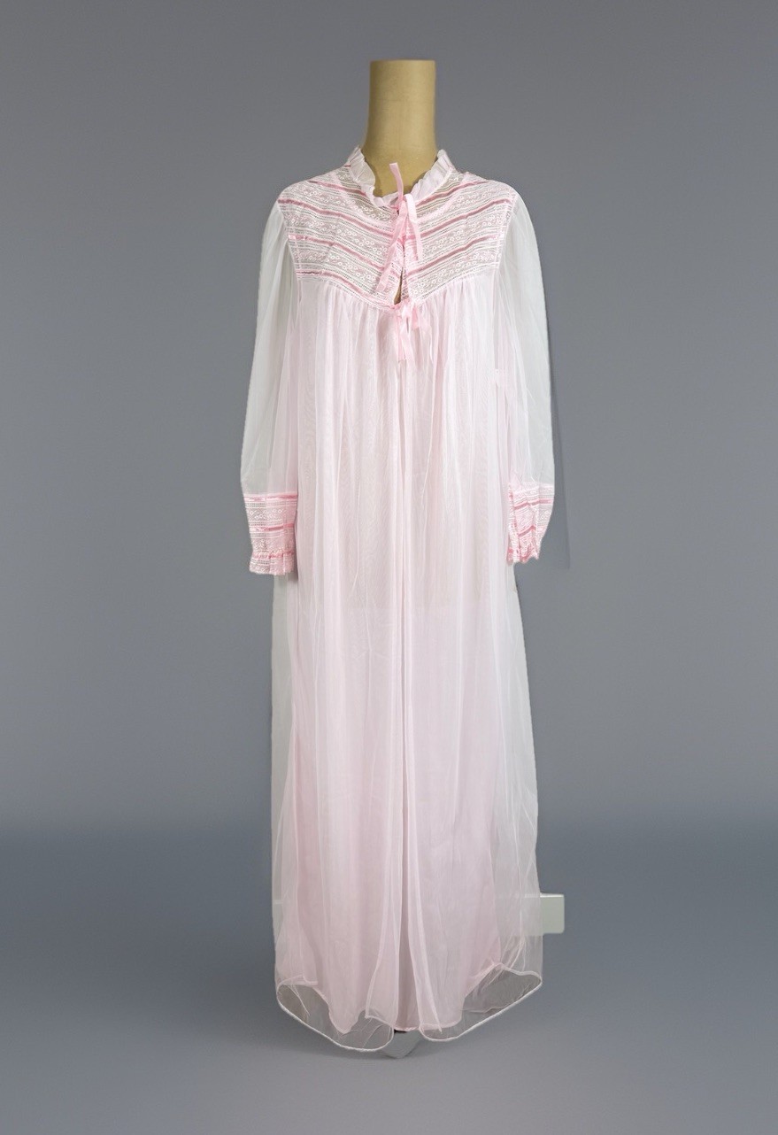 NWT Vtg 50s Spotlight New York Sheer Pink Lingerie Nightgown & Robe Set Womens M