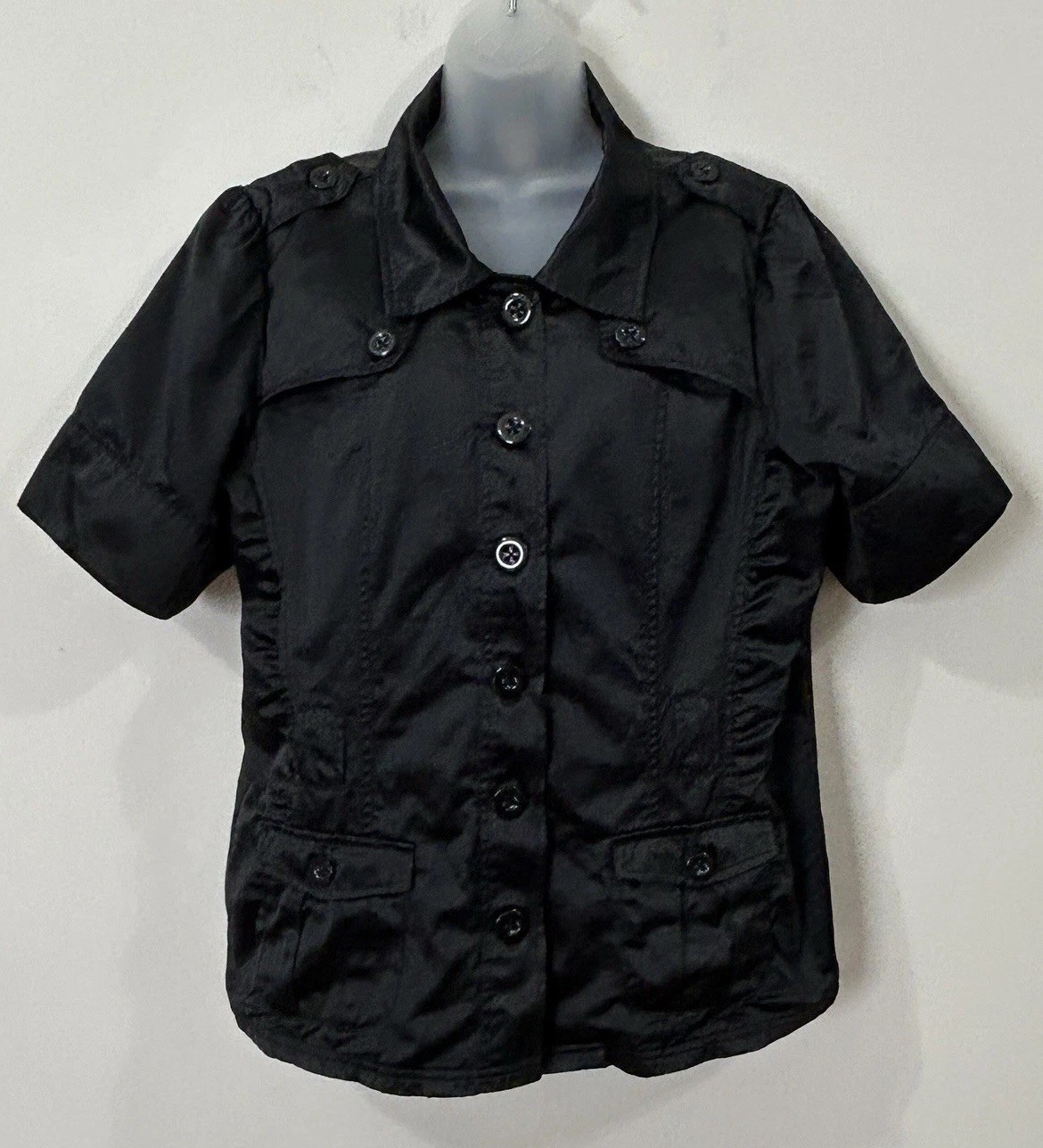 VENEZIA Womens 14/16 Vintage Black Satin Finish Short Sleeve Button Jacket