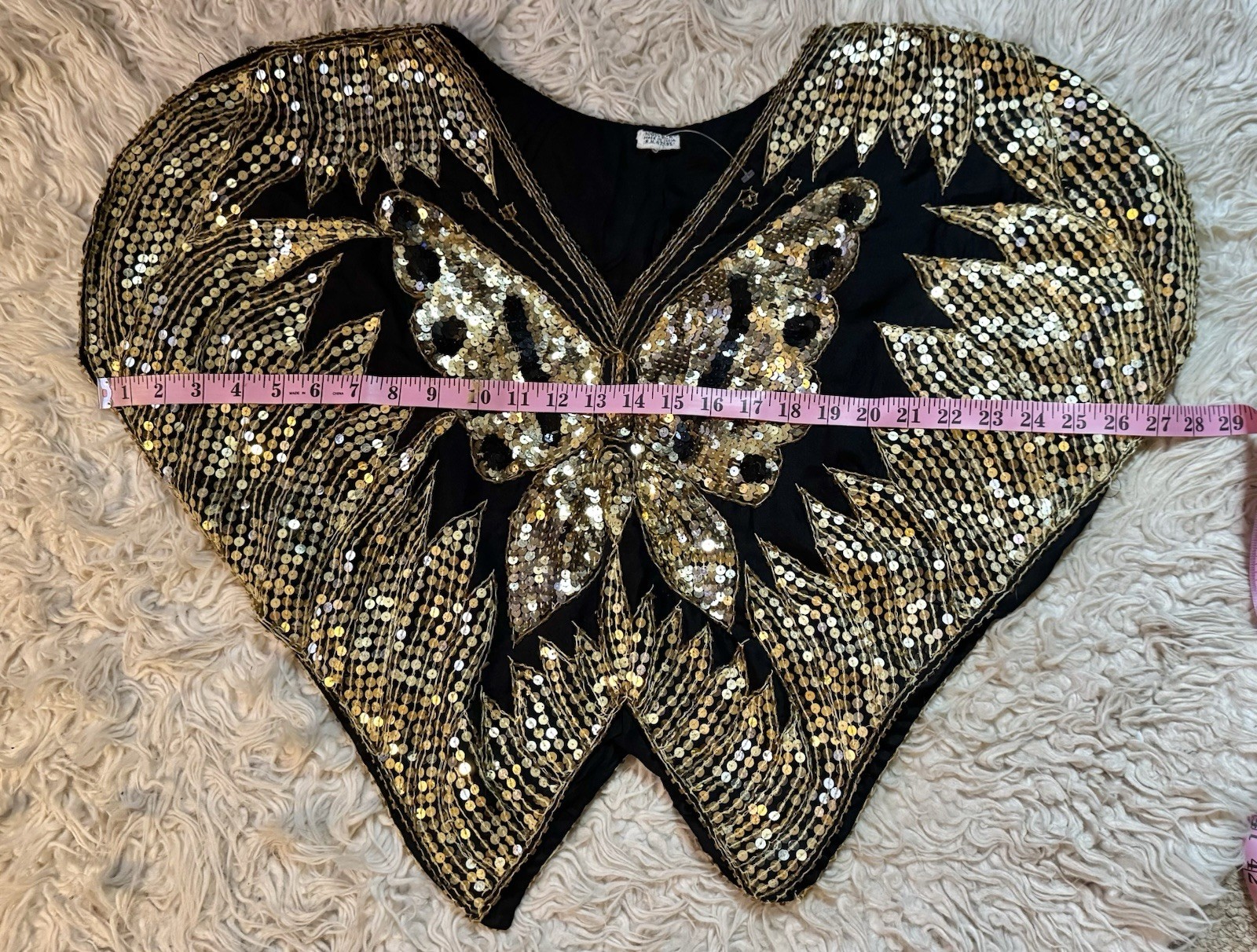 Vtg Butterfly Sequin Disco Iconic Blouse Top Studio 54 India Black Gold S M silk