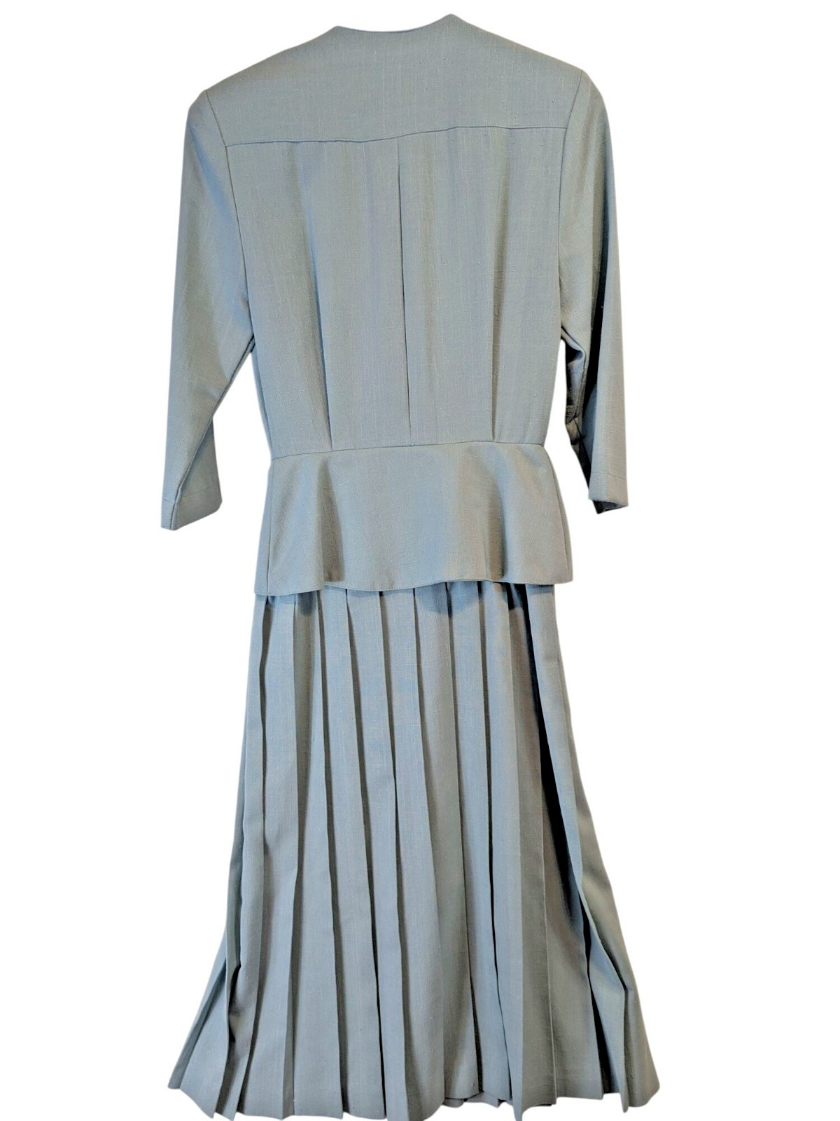 Vintage Laura Henson Women Dress Suit Size 6 Green Pleated Skirt Shoulder Pads