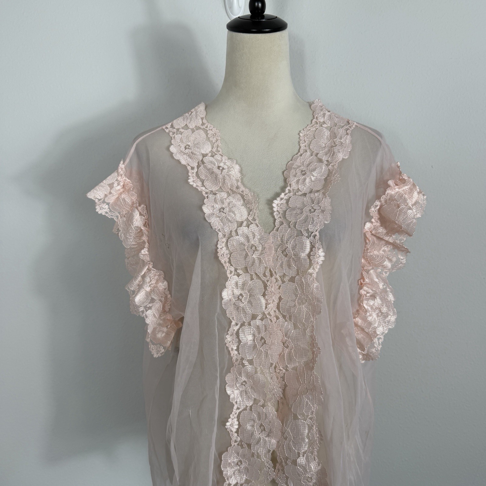 Vintage Alana Gale Cover Up Lace Chiffon Sheer Fairy Dainty Ballet Lingerie XL