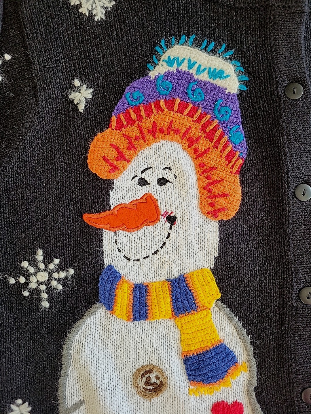 Vintage The Quacker Factory Women M Winter Snowmen Theme Knit Button Up Sweater