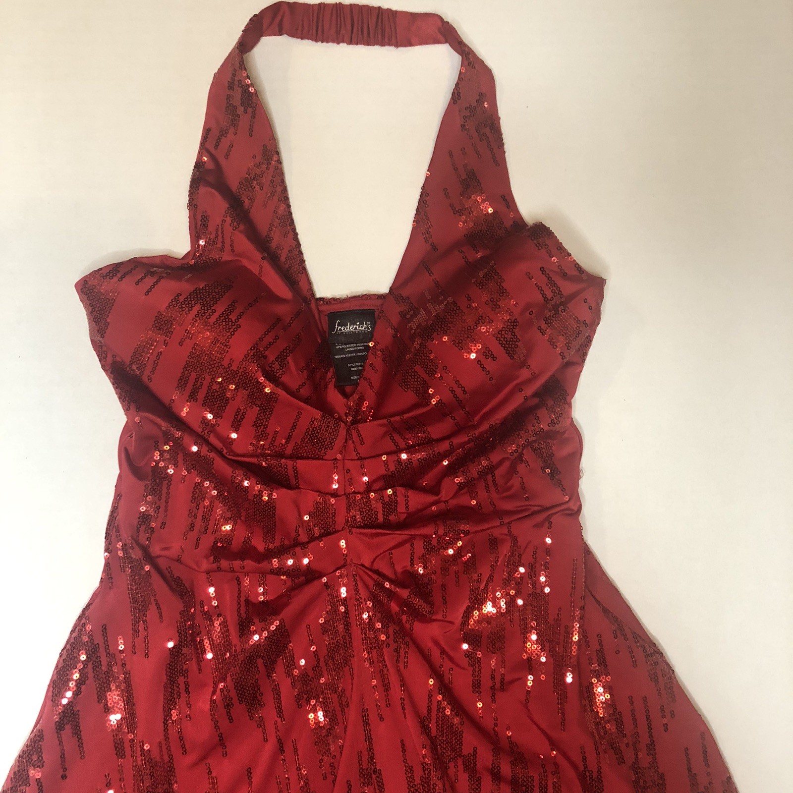 Fredericks of Hollywood Red Sequin Halter Mini Dress Size M Sweetheart Bust Prom