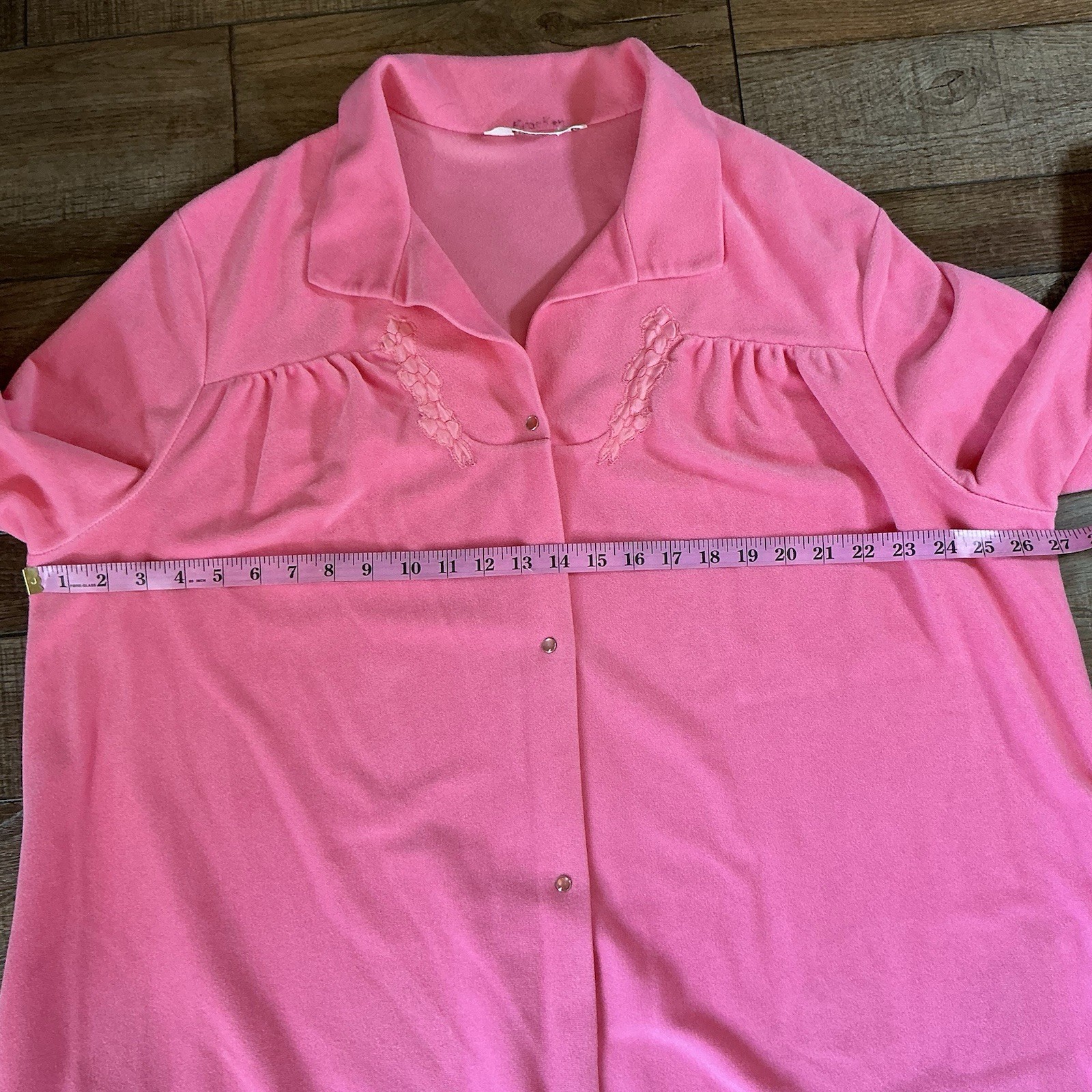 VINTAGE Size XL Vanity Fair Pink Hounse Dress Robe USA Made Button Front #74708