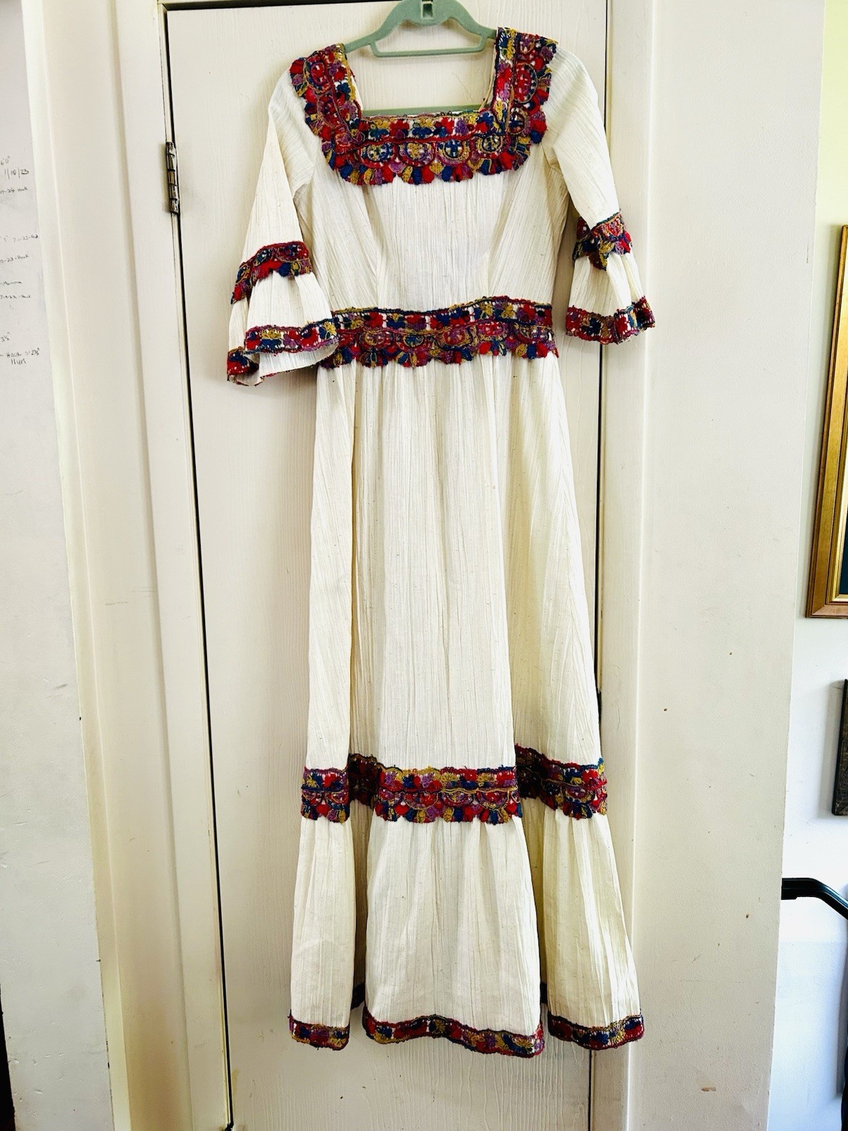 VTG 1960s Embroidered Festival Photo Shoot Mexican Folk Wedding Maxi Dress S
