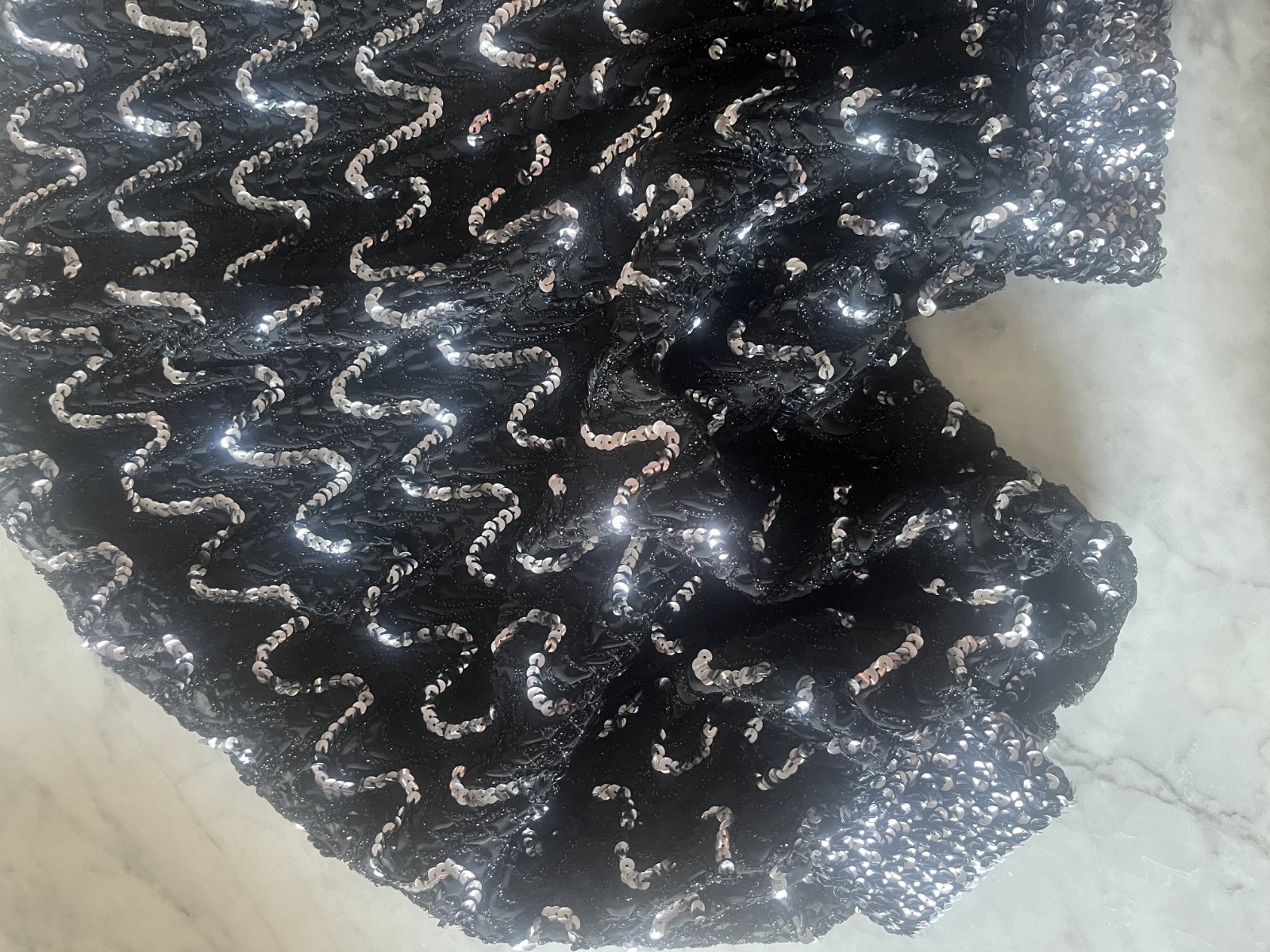 Vintage St. Martin 80s Cropped Top Black Sequin Blouse Bell Sleeve Peek S/M