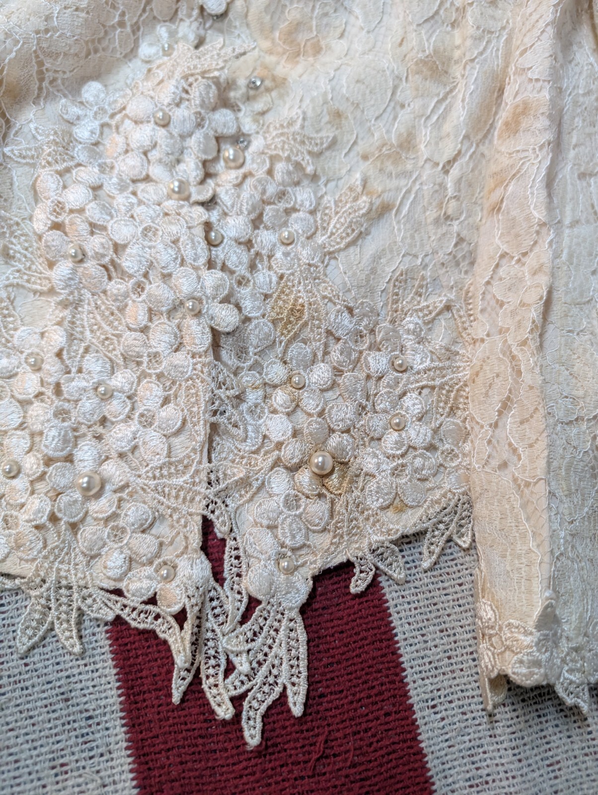 Vintage Cachet by Bari Protas Cream Lace Beaded Wedding Top Shirt Size 11/12 70s