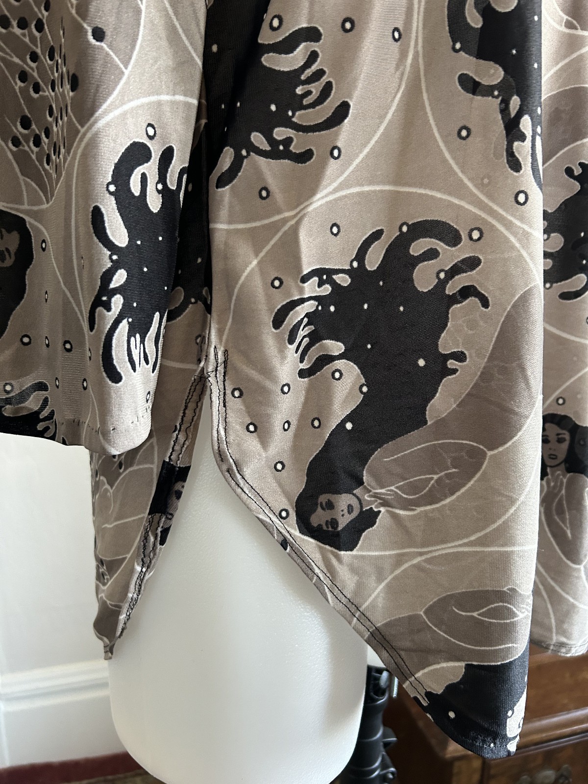 RARE 60s Vintage Handmade Psychedelic Gray Water Nymph Nouveau Mod Tunic Top -M