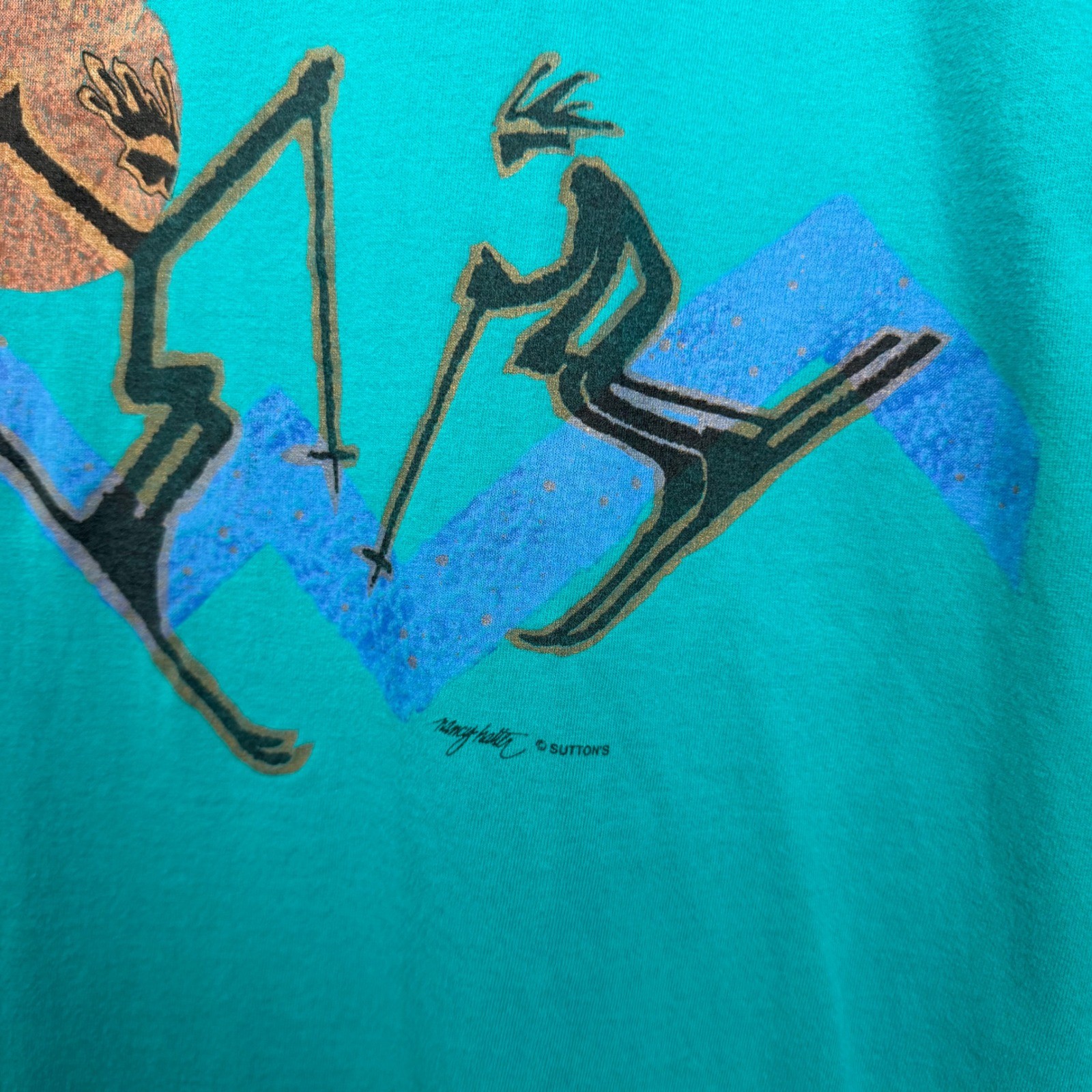 Vintage Jerzees Angel Fire New Mexico Skiing T-Shirt Dress Teal Nancy Halter OS