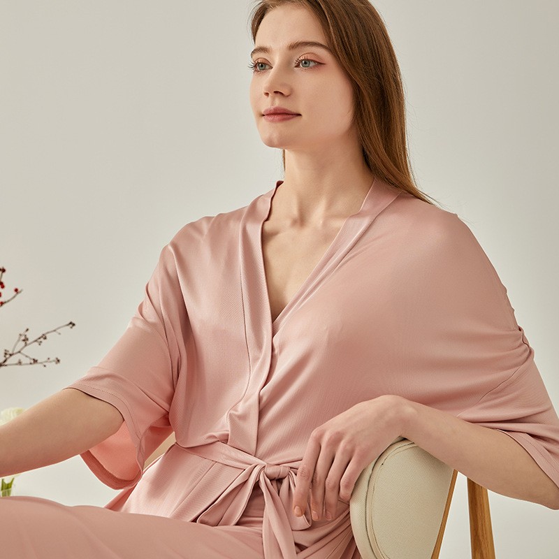 100silk Pajamas Women’s Thin Nightgown V-neck Tie Loungewear Nightdress Bathrobe