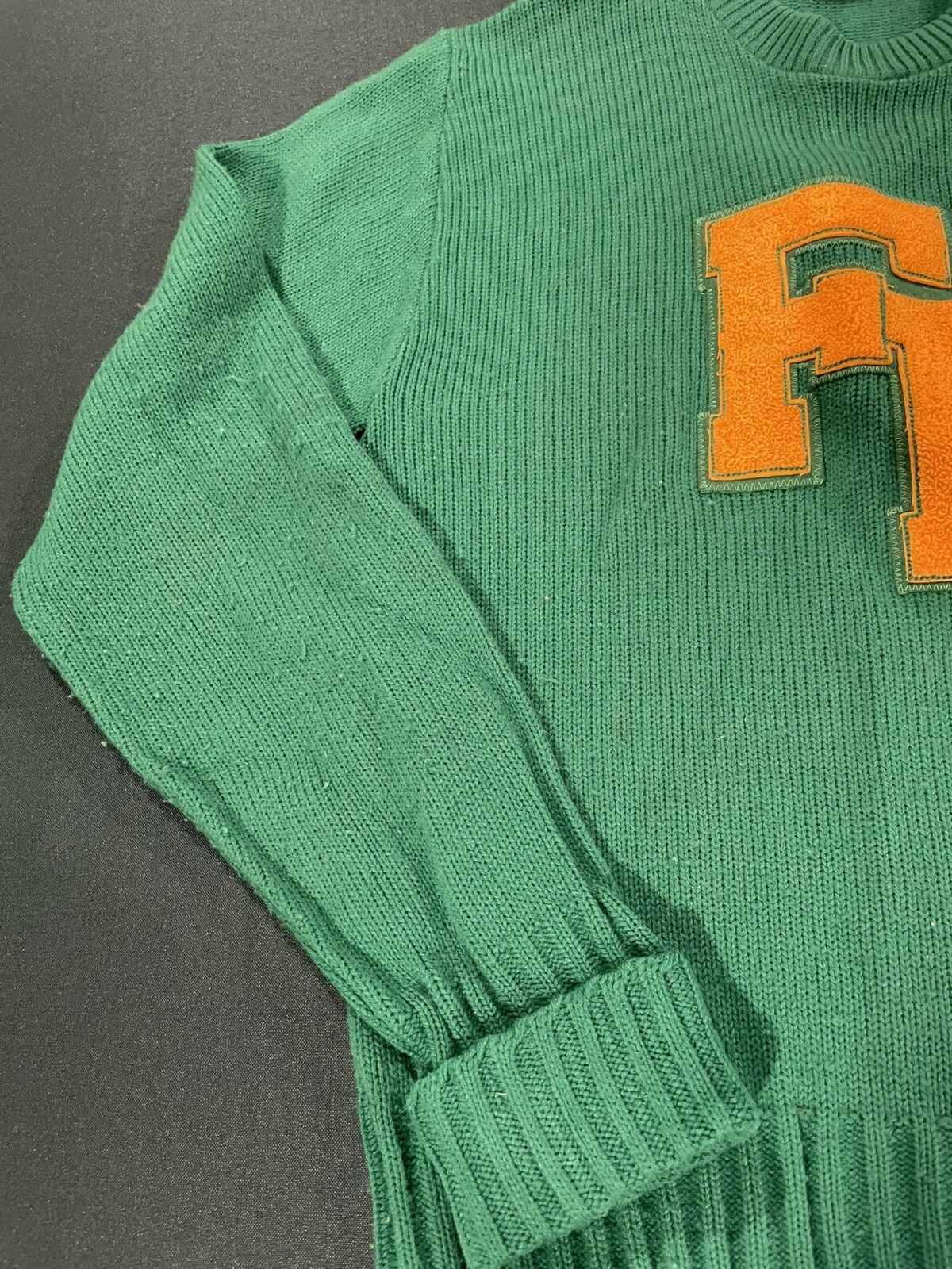 Vintage Womens 82’ Cheerleader Knit Sweater USA Green /Yellow