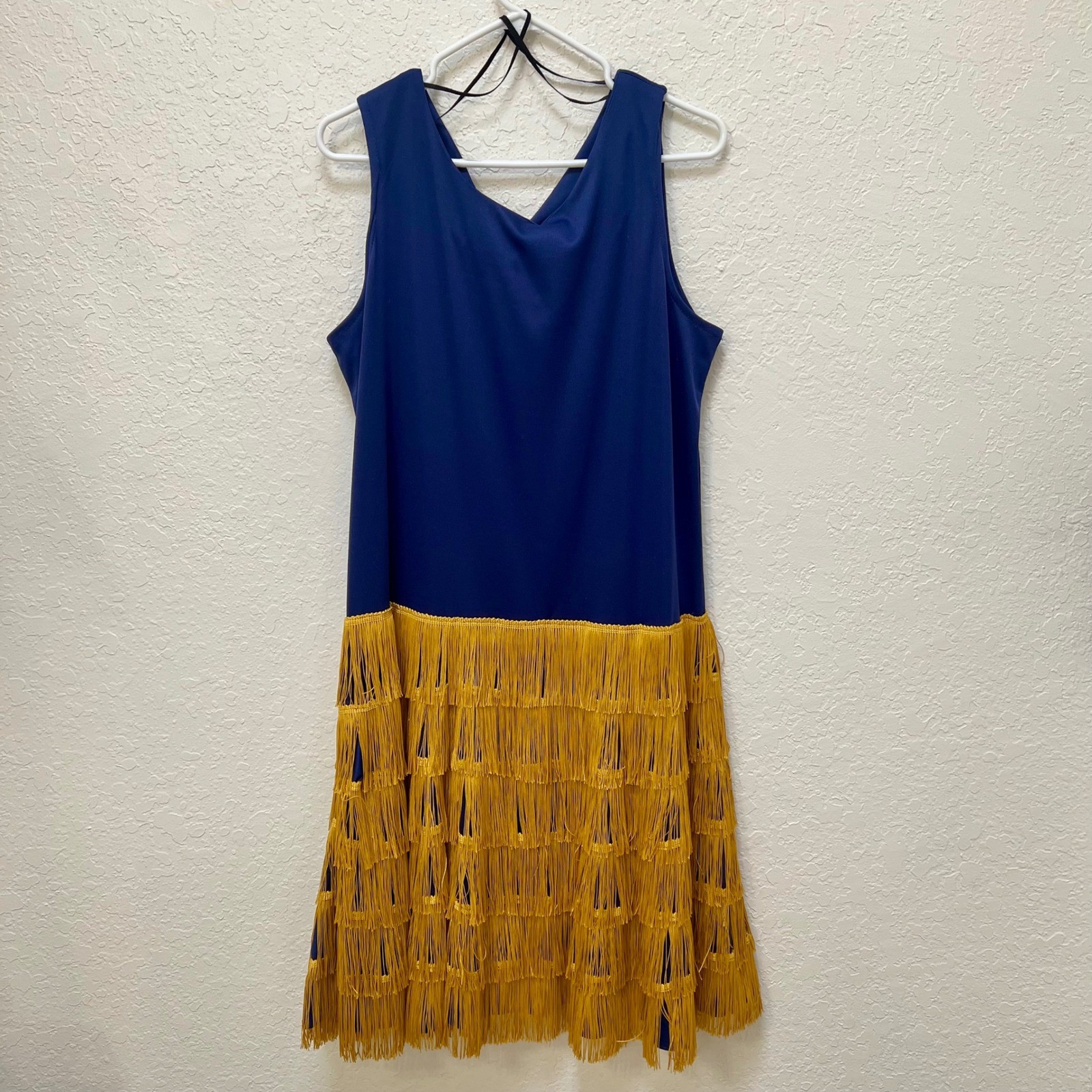 Leni Leni VTG 4pc Flapper Set Blue Gold Fringe Dress Jacket 16 Costume Metallic