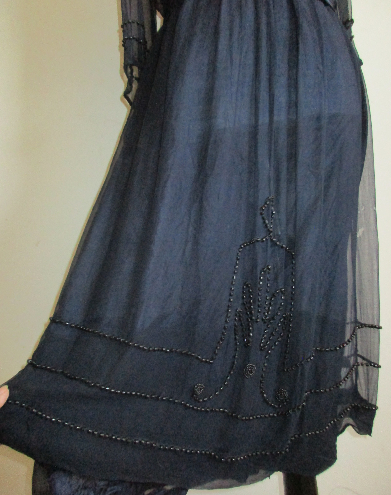 Vintage/Antique 1920’s Art Deco Black Silk Chiffon Jet Beaded Flapper Dress
