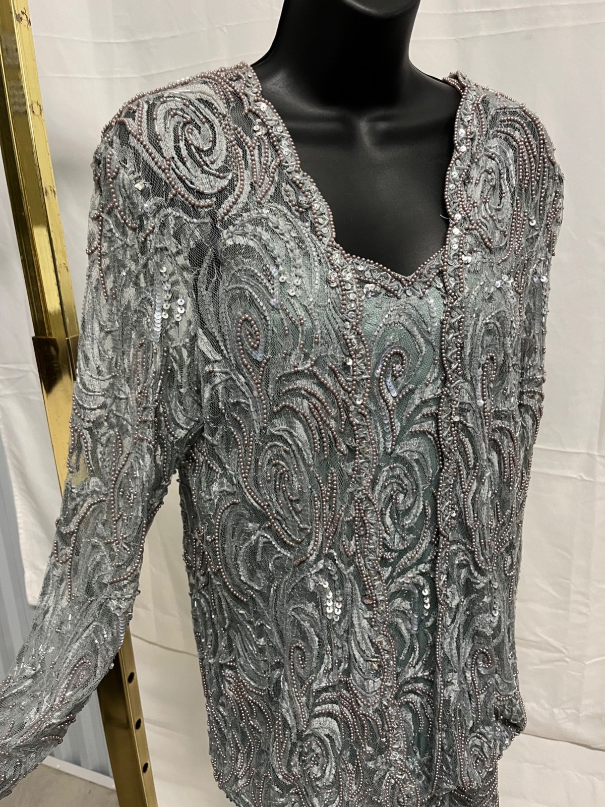 VTG Designer lace pearl beaded drop waist dress by Judith Ann Creations Size L